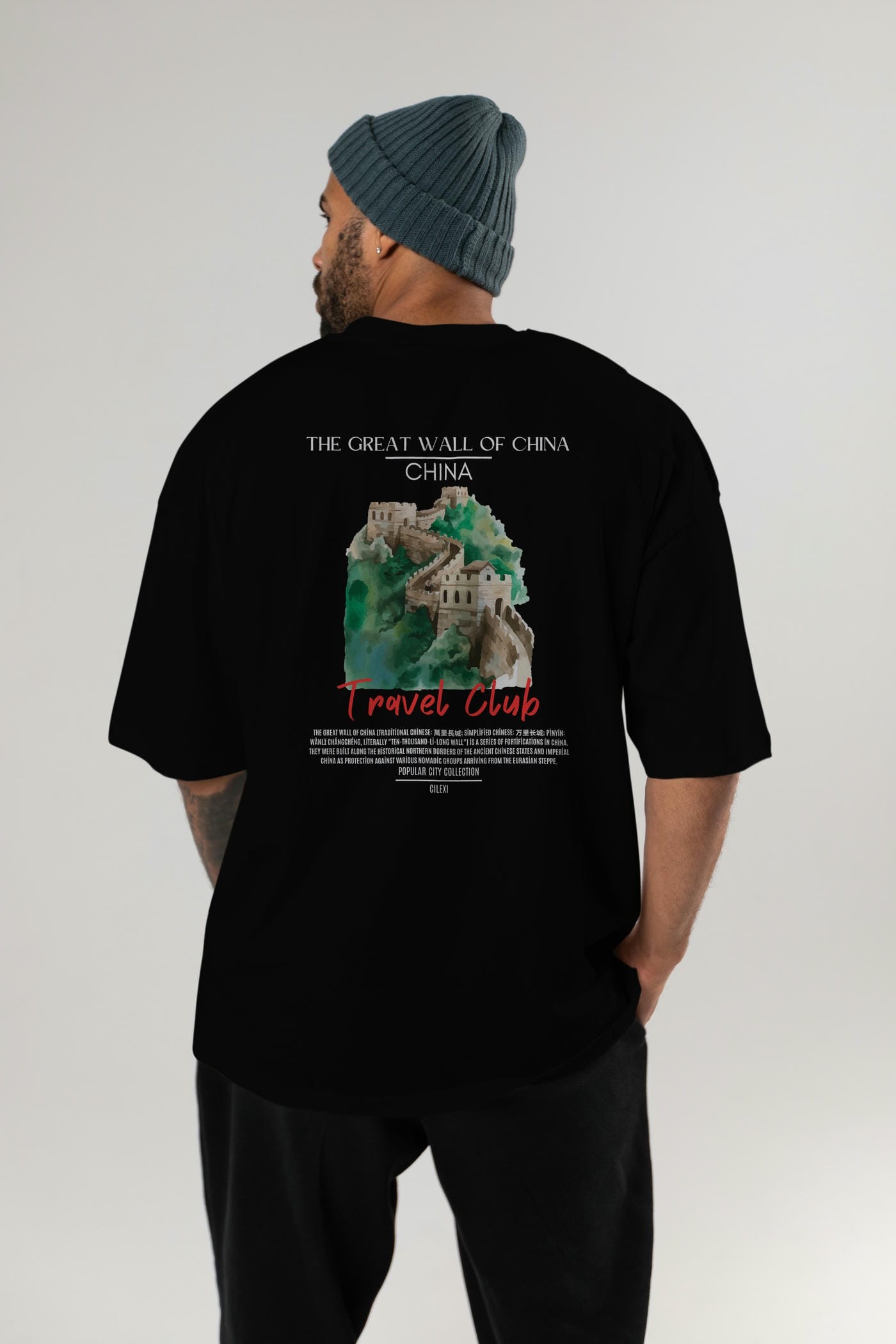The Great Wall Of China Arka Baskılı Oversize t-shirt Erkek Kadın Pamuk Bisiklet Yaka tişort