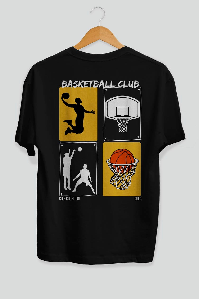 Basketball Club Arka Baskılı Oversize t-shirt Erkek Kadın %100 Pamuk Bisiklet Yaka tişort