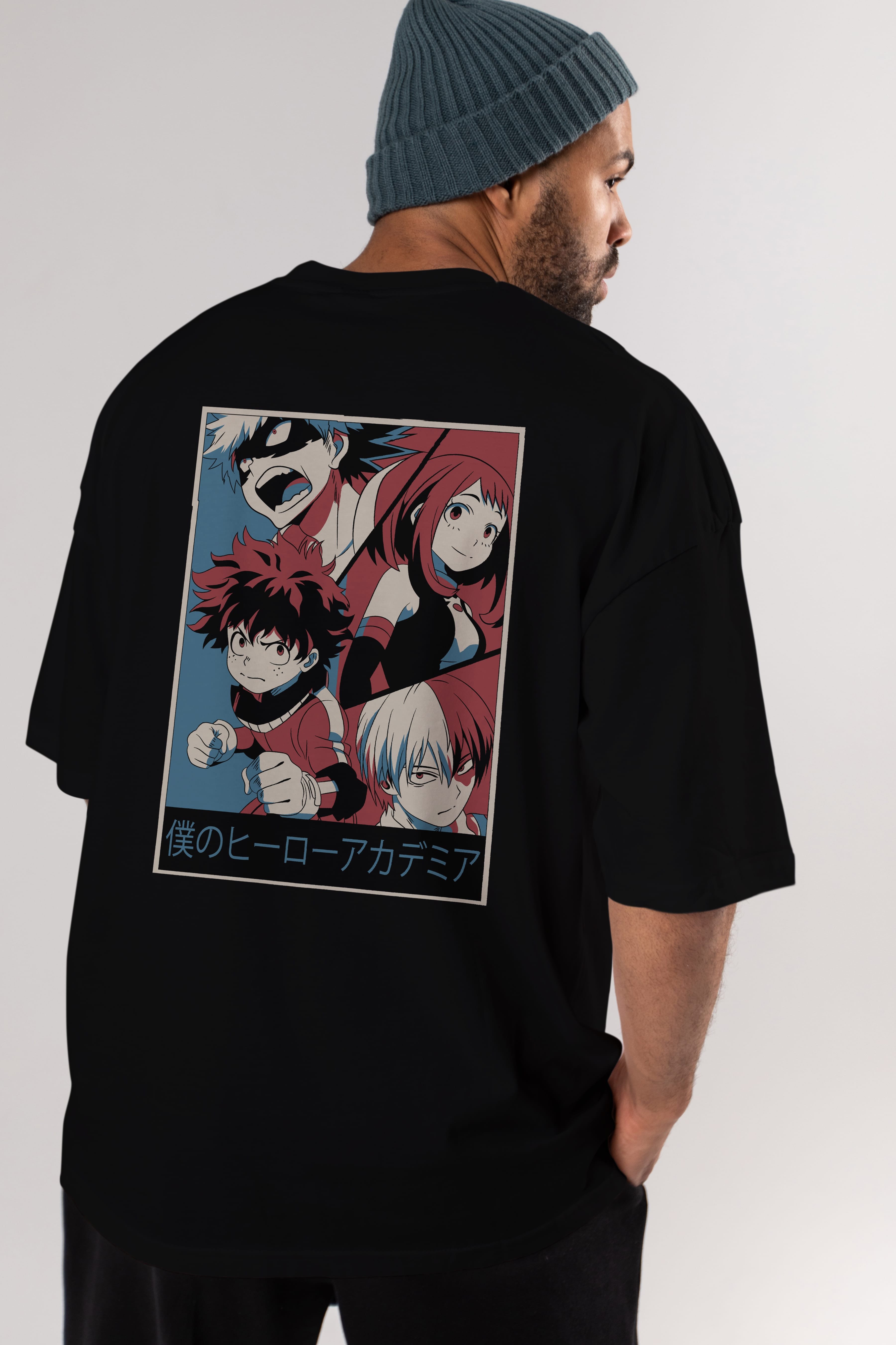 BokuNoHero Anime Arka Baskılı Oversize t-shirt Erkek Kadın Unisex