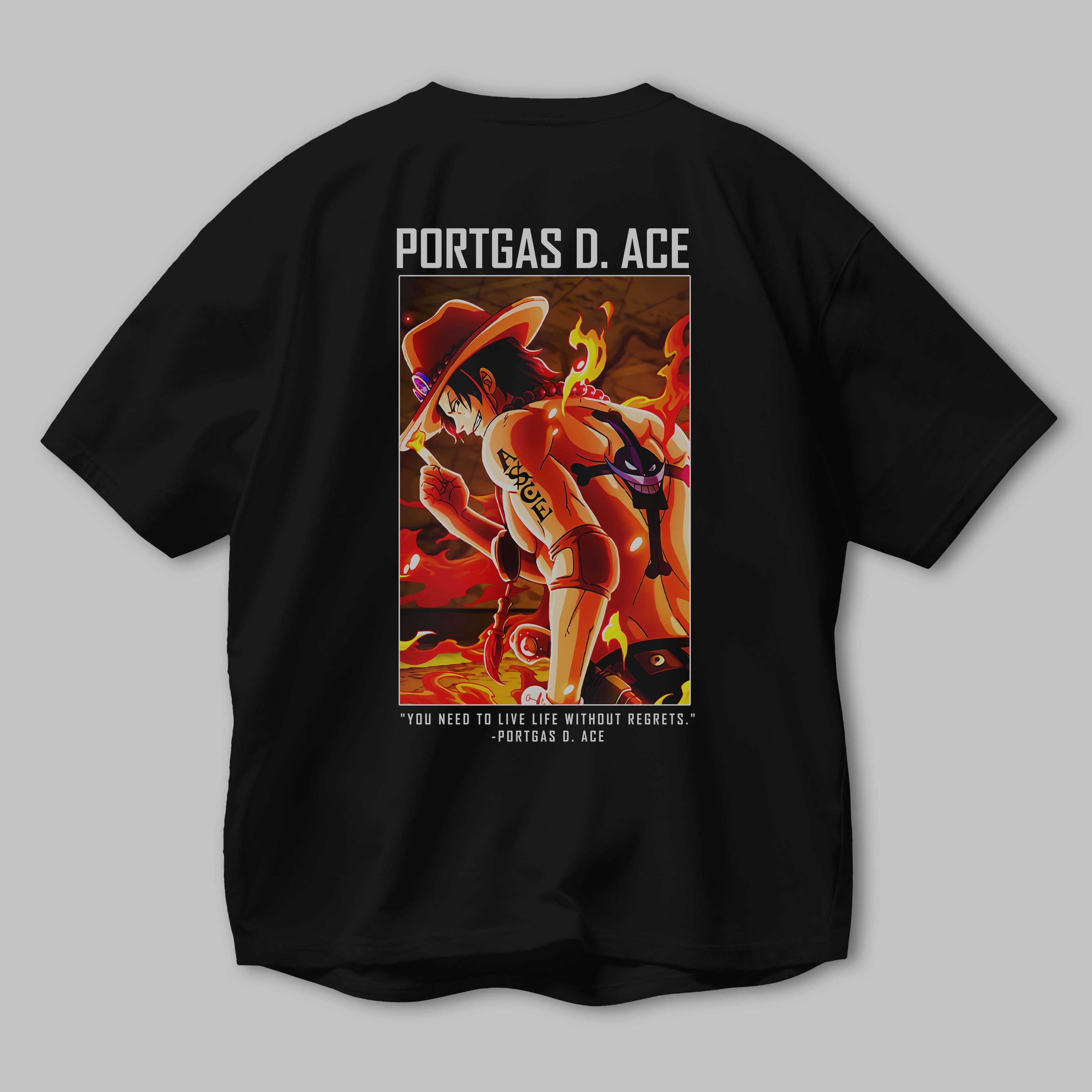 Portgas D. Ace Anime Arka Baskılı Oversize t-shirt Erkek Kadın Unisex %100 pamuk tişort