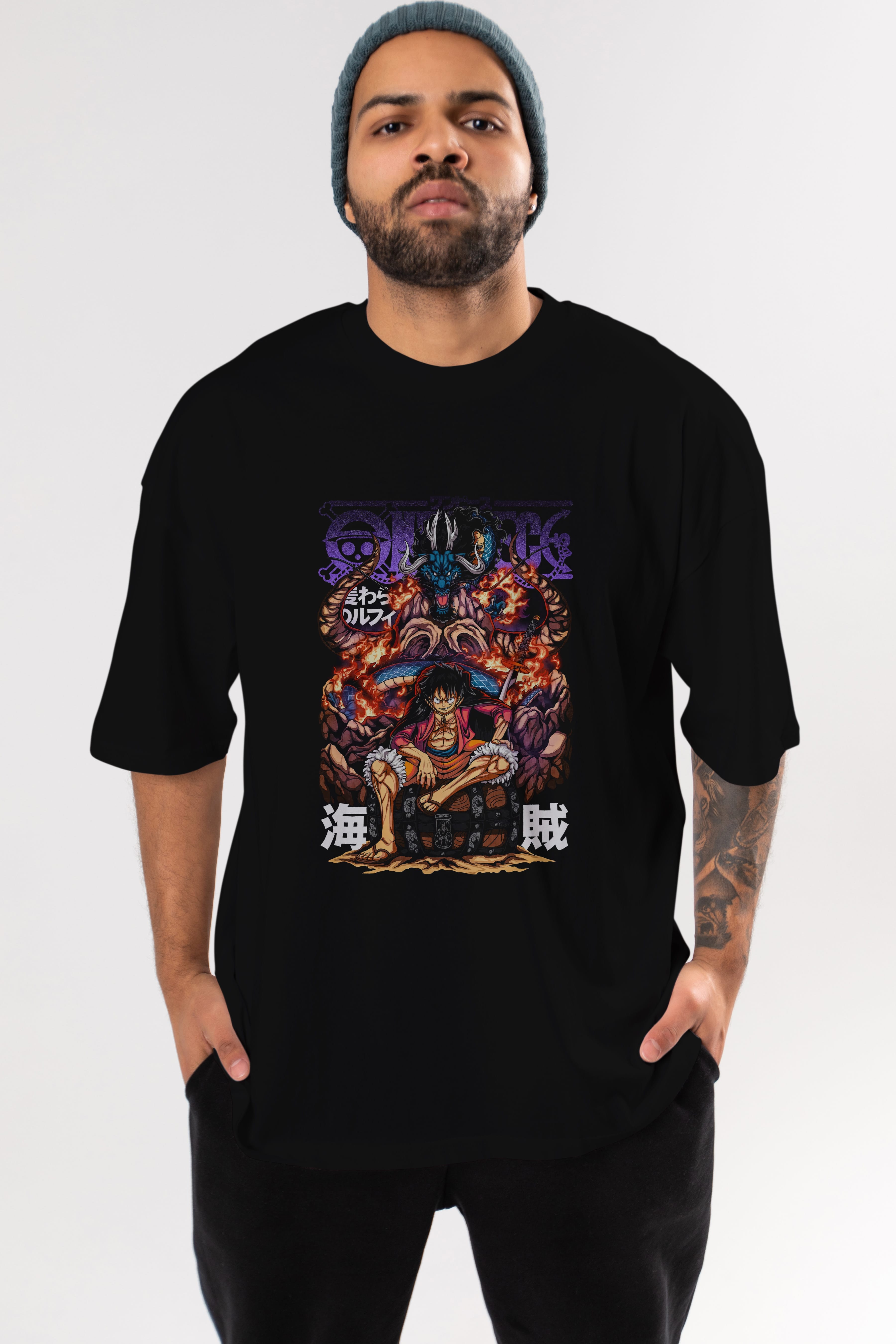 MONKEY D. LUFFY 2 Anime Ön Baskılı Oversize t-shirt %100 pamuk Erkek Kadın Unisex