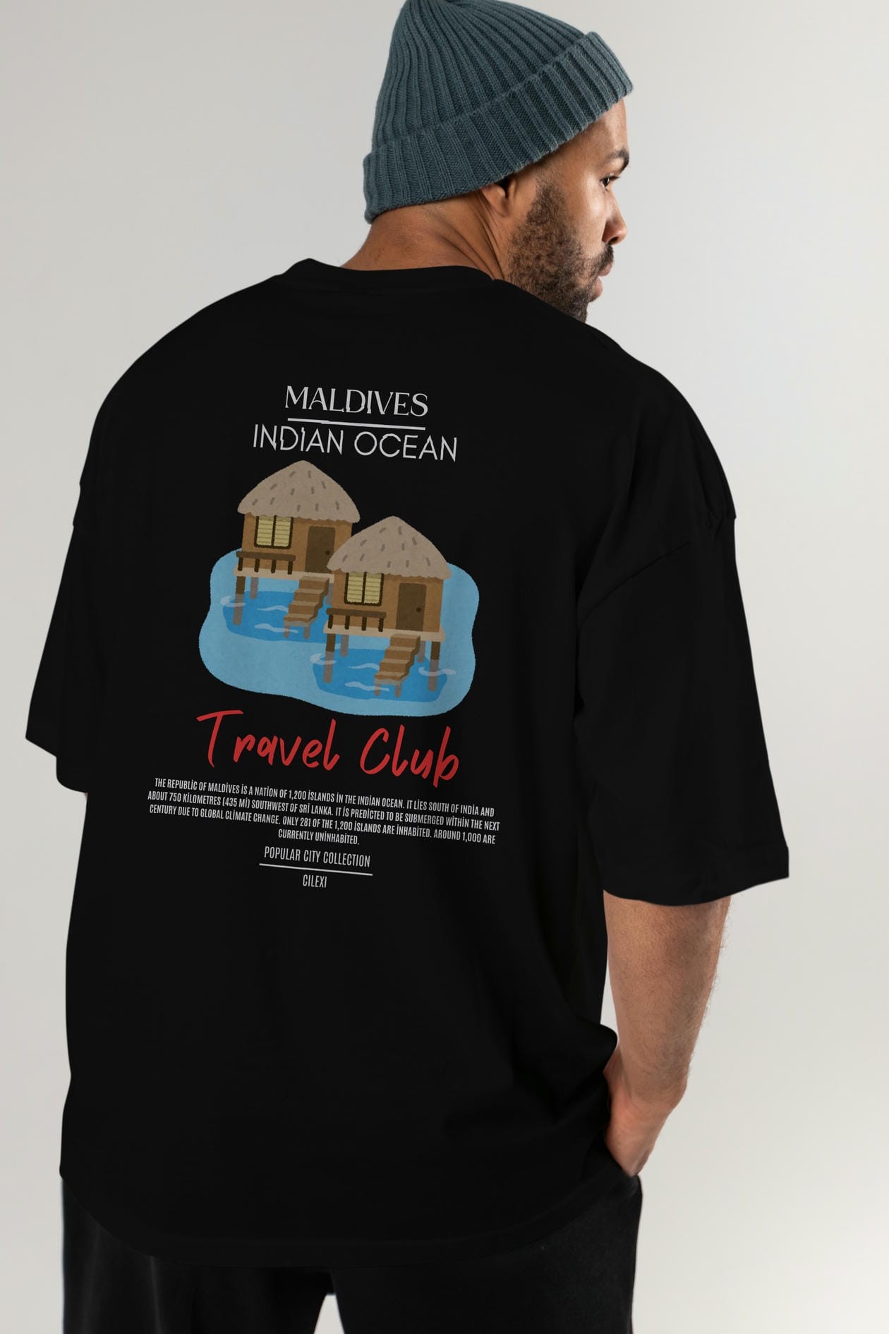 Maldives İndian Ocean Arka Baskılı Oversize t-shirt Erkek Kadın Pamuk Bisiklet Yaka tişort