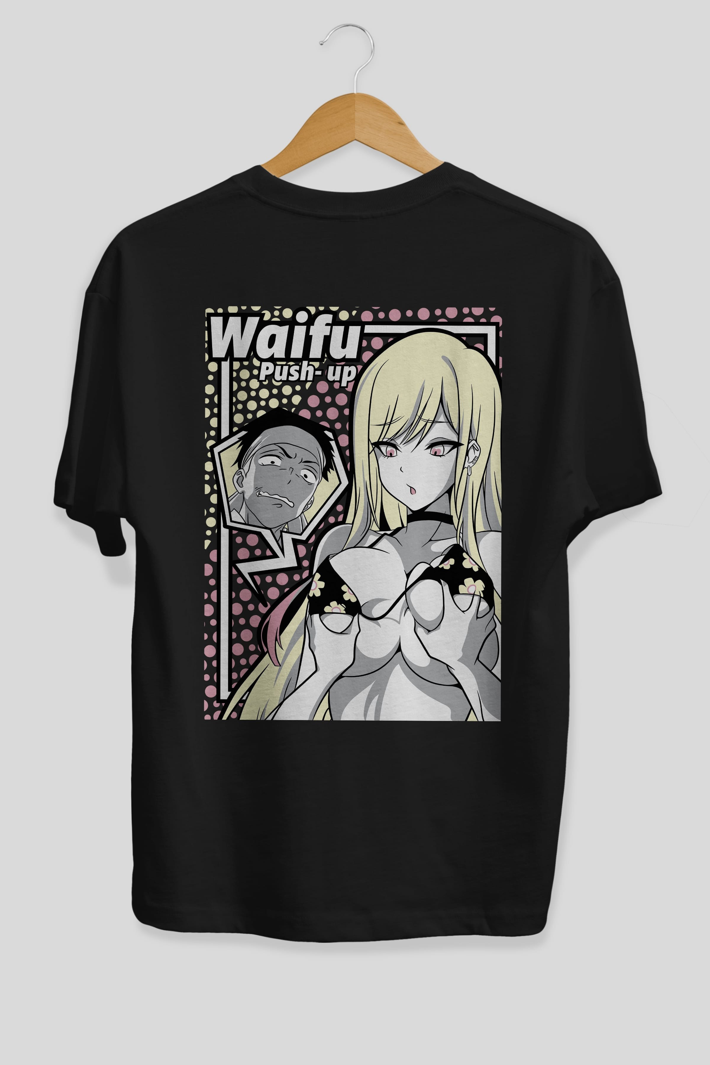 Waifu PushUp Anime Arka Baskılı Oversize t-shirt Erkek Kadın Unisex