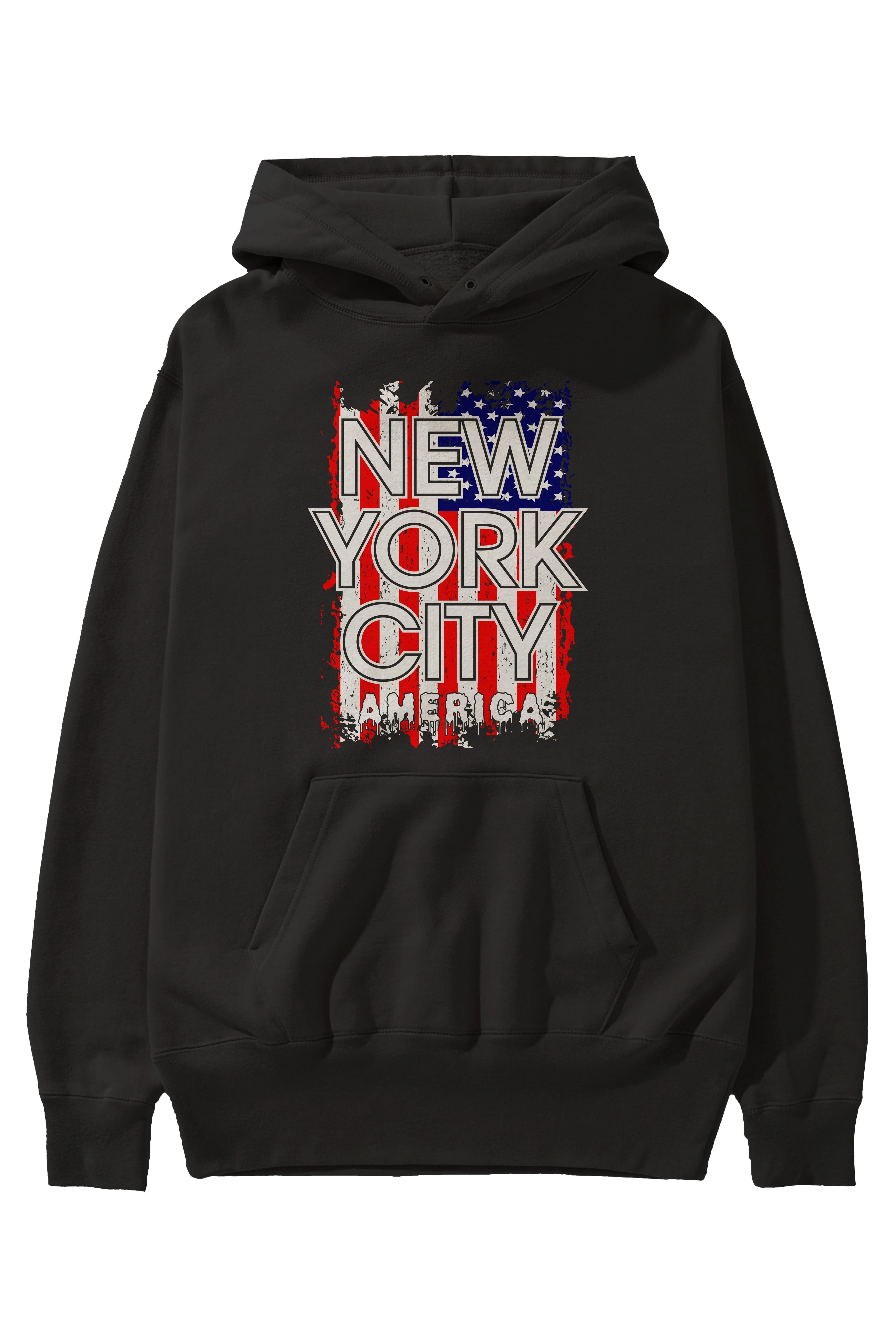 New York City 2 Ön Baskılı Oversize Hoodie Kapüşonlu Sweatshirt Erkek Kadın Unisex
