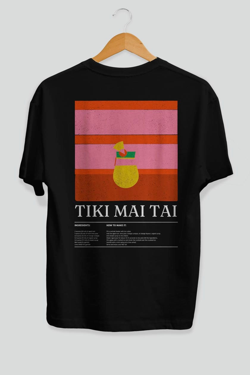 Tiki Mai Tai Kokteyl Serisi Arka Baskılı Oversize t-shirt Erkek Kadın %100 Pamuk Bisiklet Yaka tişort