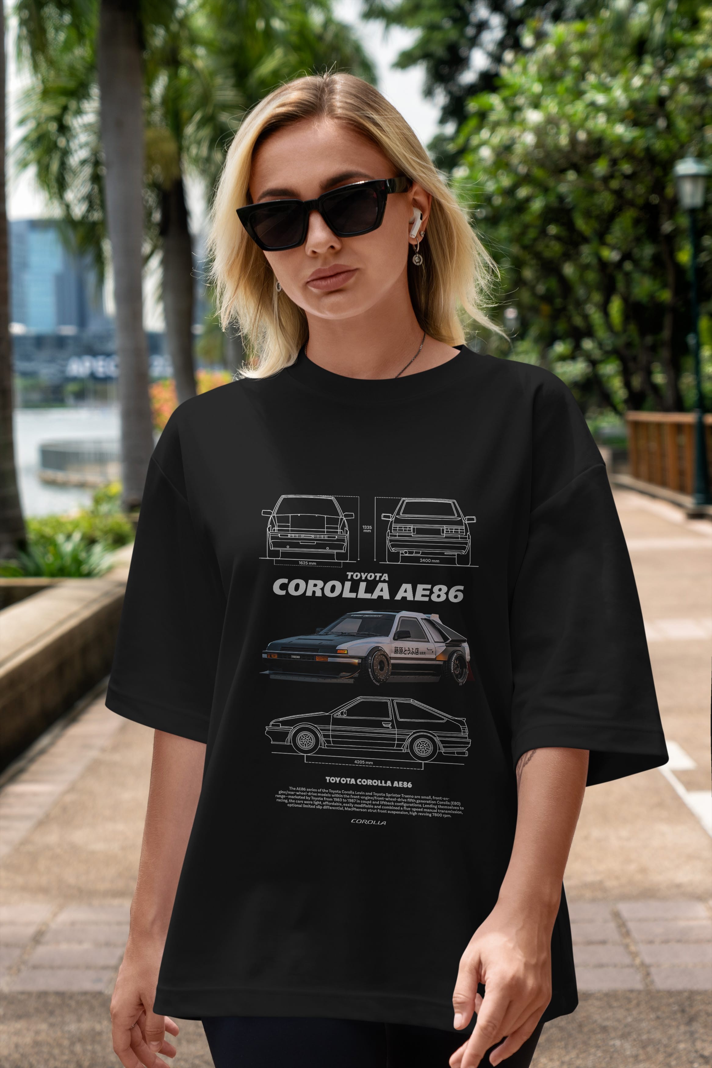 Toyota Corolla AE86 Ön Baskılı Oversize t-shirt Erkek Kadın Unisex %100 Pamuk Bisiklet Yaka tişort