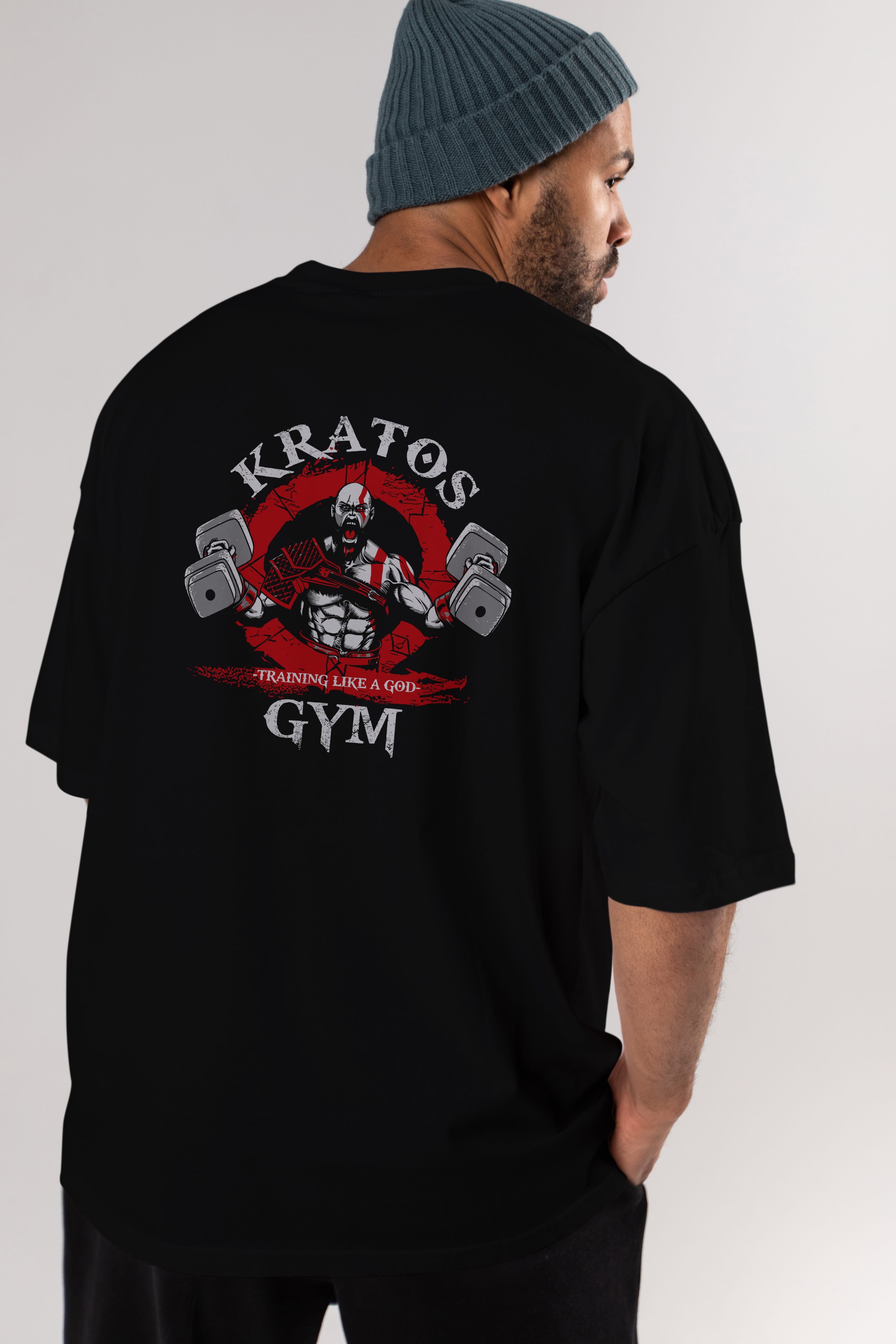 Kratos GYM Arka Baskılı Oversize t-shirt Erkek Kadın Unisex %100 Pamuk Bisiklet Yaka tişort