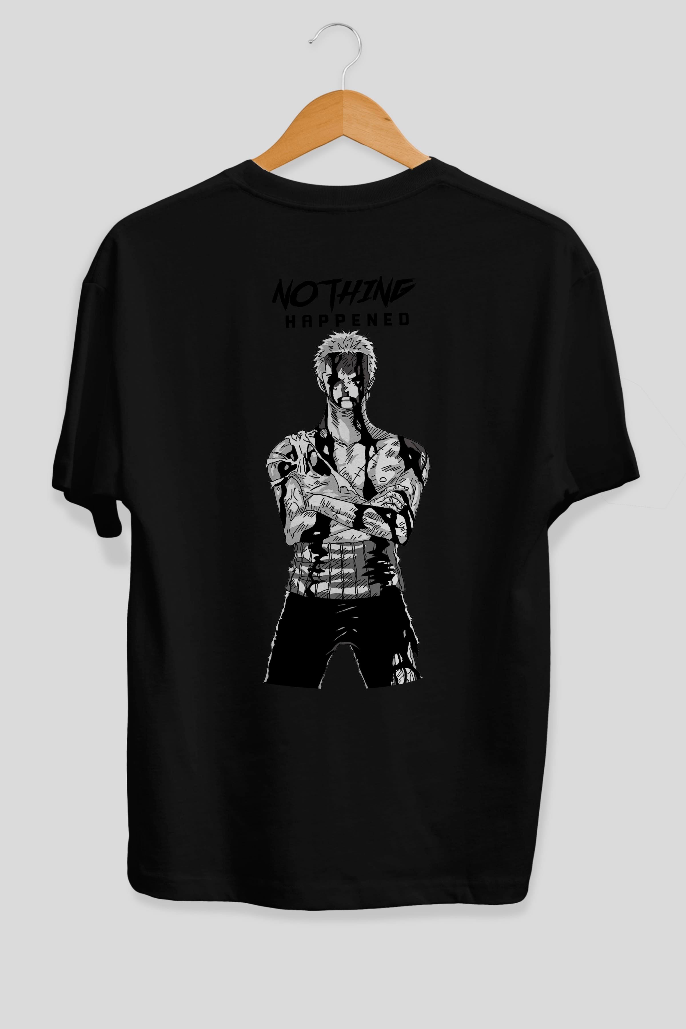 Roronoa Zoro 3 Anime Arka Baskılı Oversize t-shirt Erkek Kadın Unisex %100 pamuk tişort