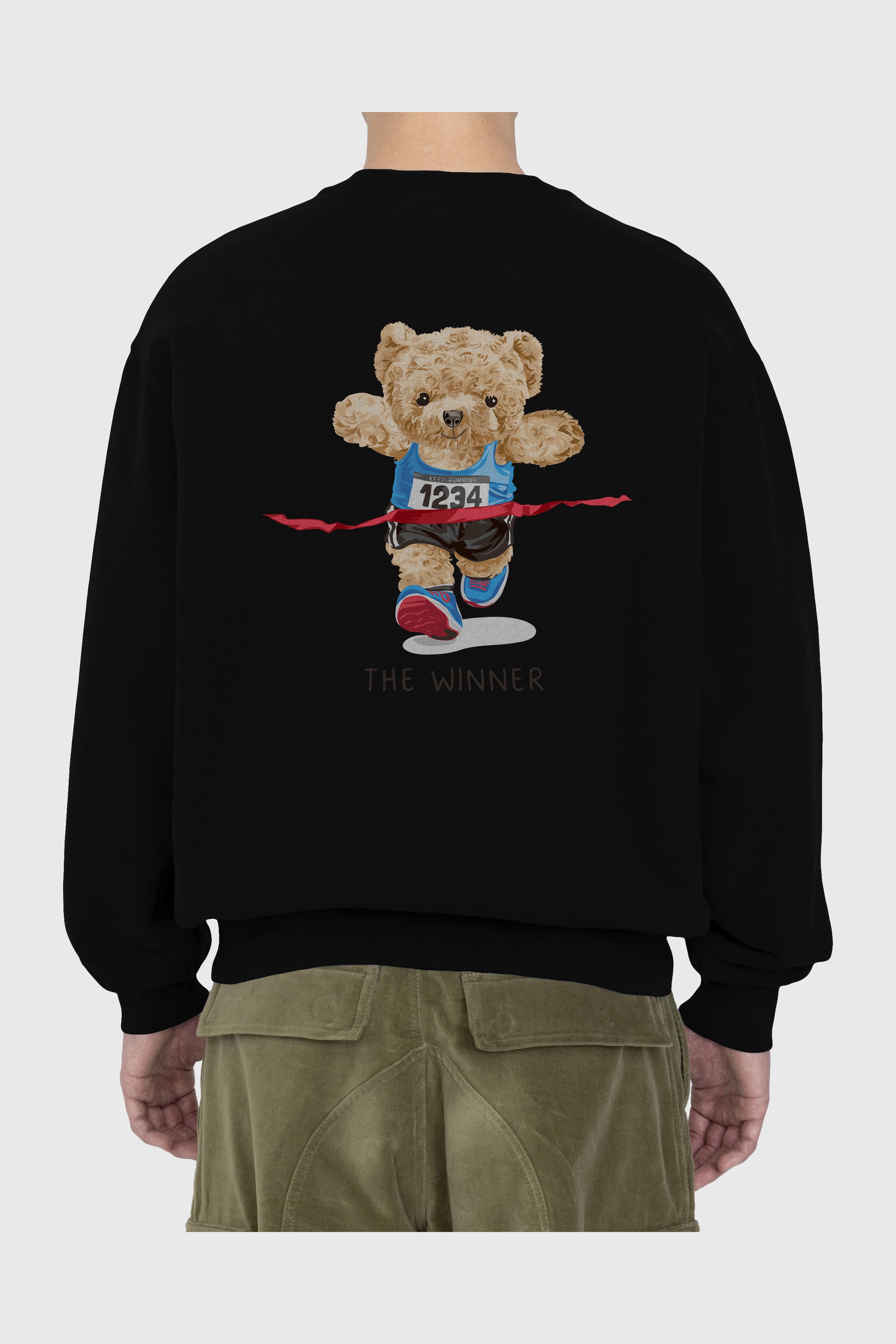 Teddy Bear The Winner Arka Baskılı Oversize Sweatshirt Erkek Kadın Unisex