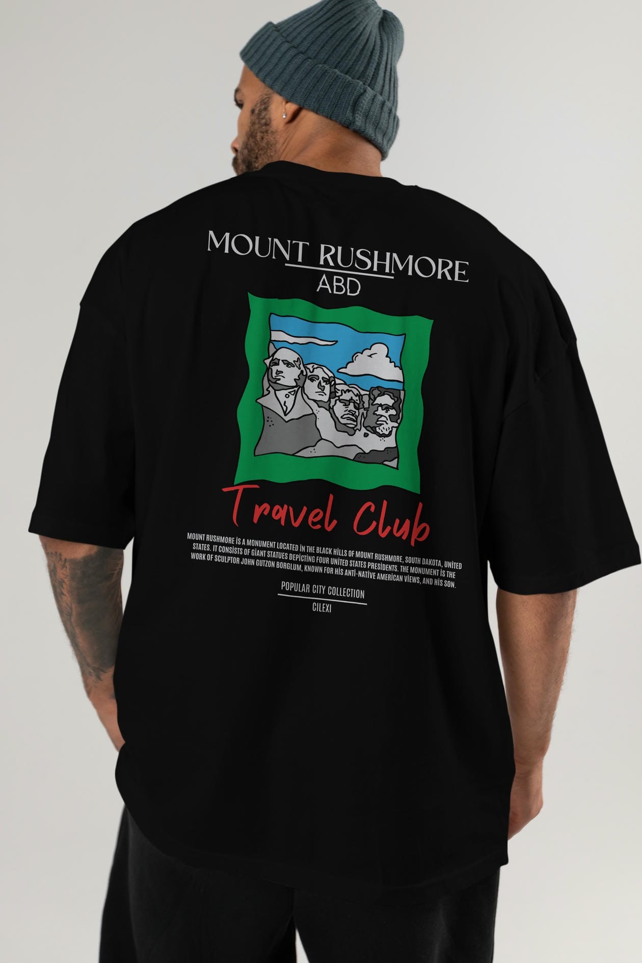 Mount Rushmore ABD Arka Baskılı Oversize t-shirt Erkek Kadın Pamuk Bisiklet Yaka tişort