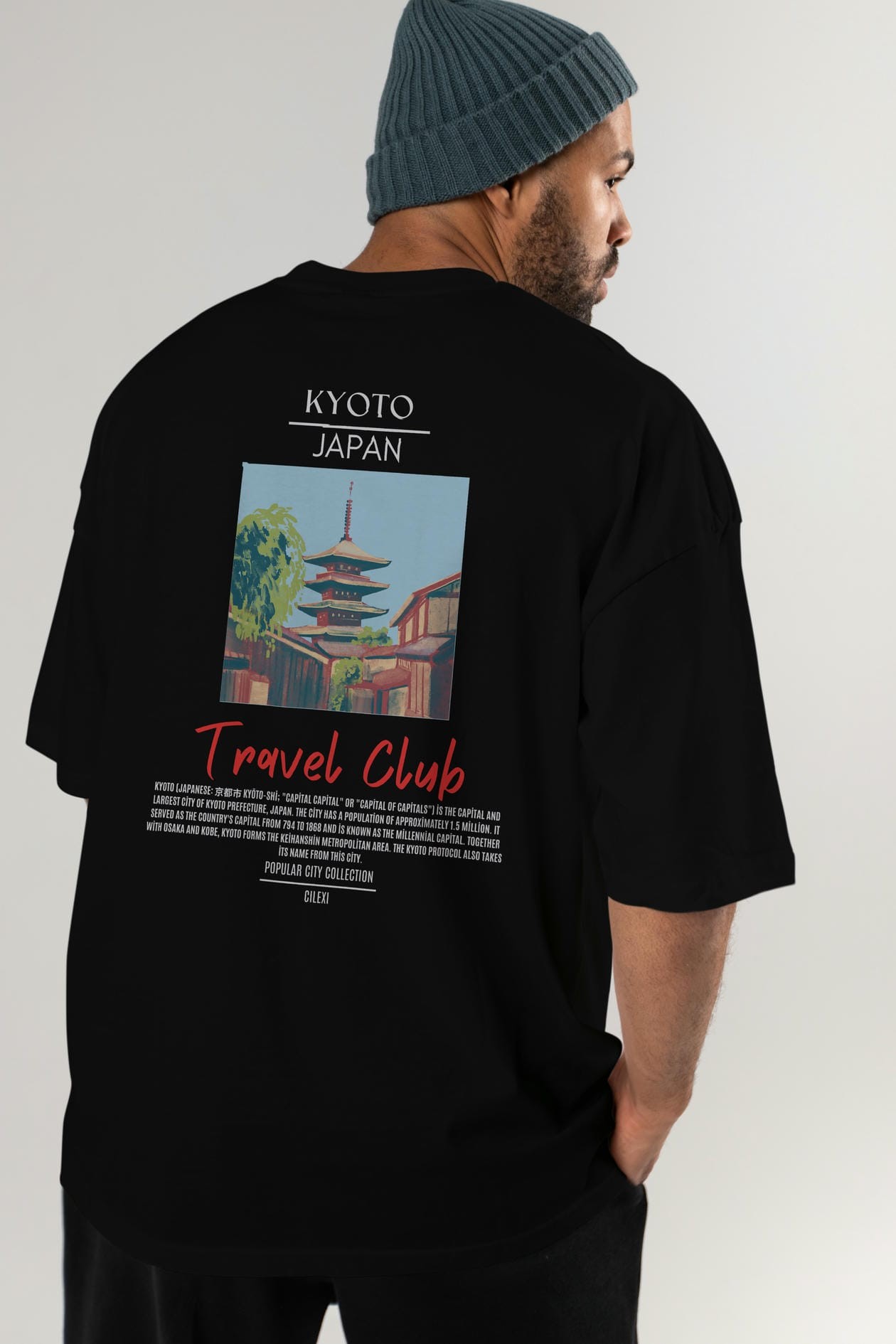 Kyoto Japan Arka Baskılı Oversize t-shirt Erkek Kadın Pamuk Bisiklet Yaka tişort