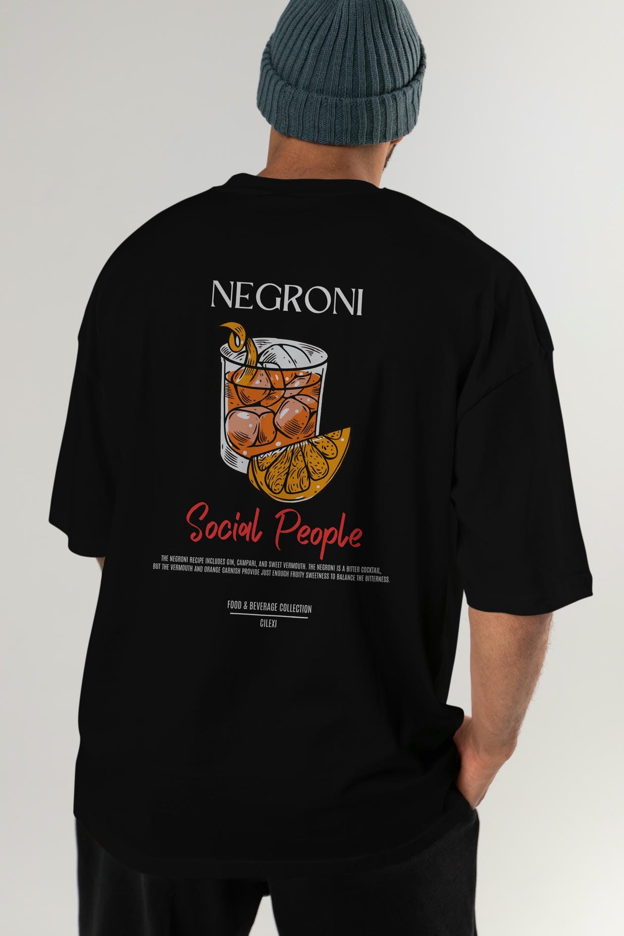 Negroni Kokteyl Serisi Baskılı Oversize t-shirt Erkek Kadın Unisex %100 Pamuk Bisiklet Yaka tişort