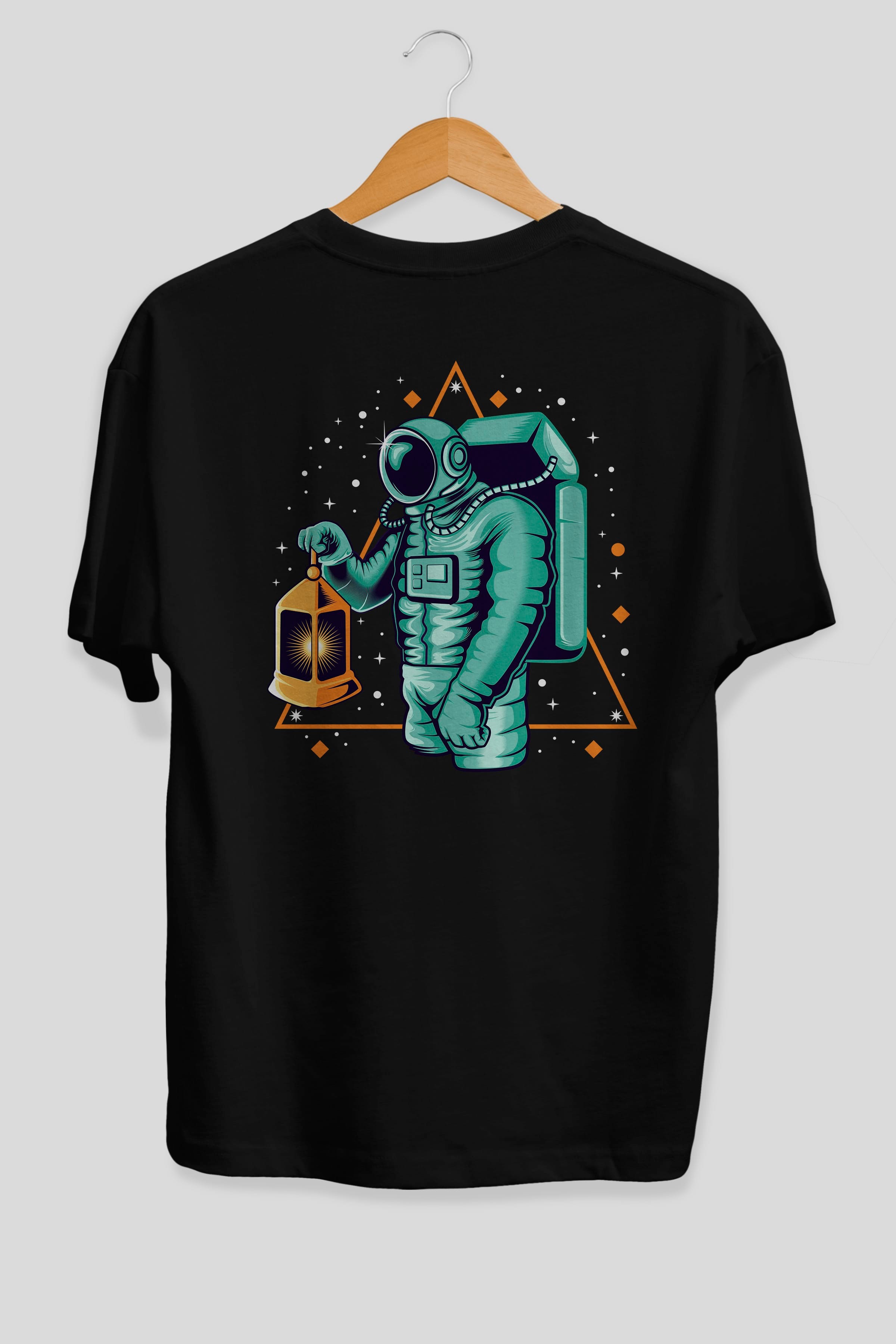 Astronaut Lantern Arka Baskılı Oversize t-shirt Erkek Kadın Unisex