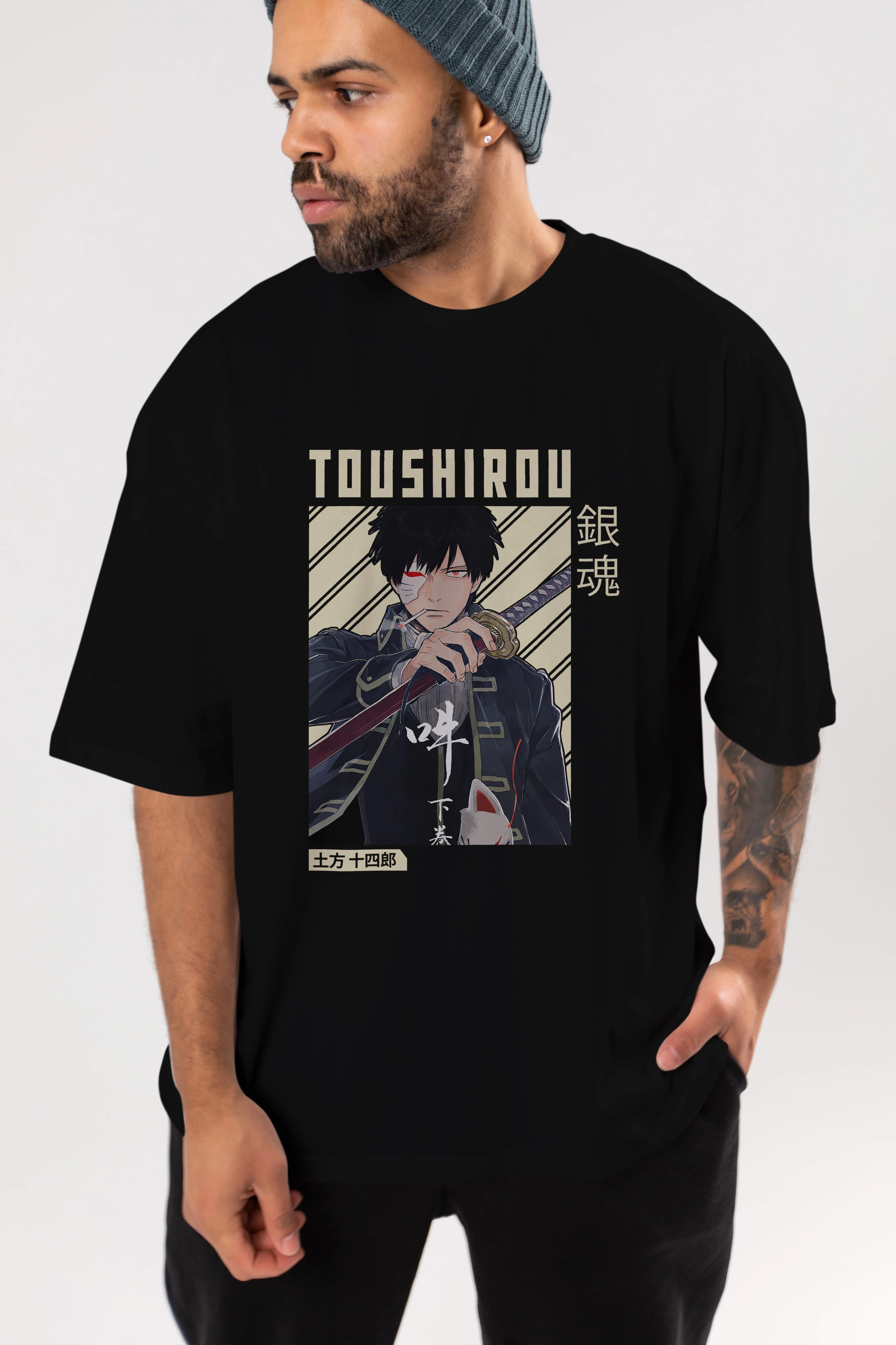 Toushirou Hijikata Anime Ön Baskılı Oversize t-shirt %100 pamuk Erkek Kadın Unisex
