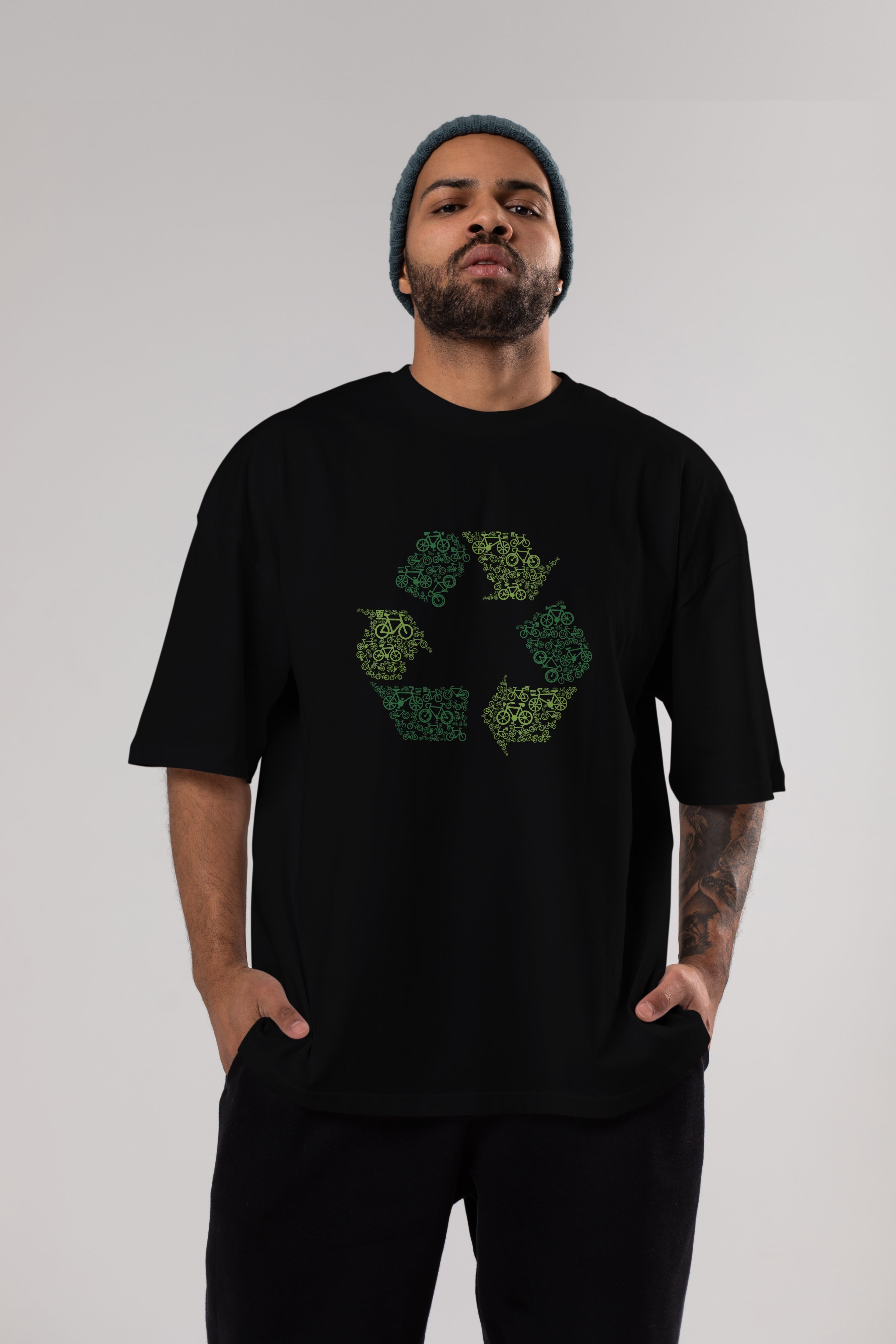 Recycling Ön Baskılı Oversize t-shirt %100 pamuk Erkek Kadın Unisex