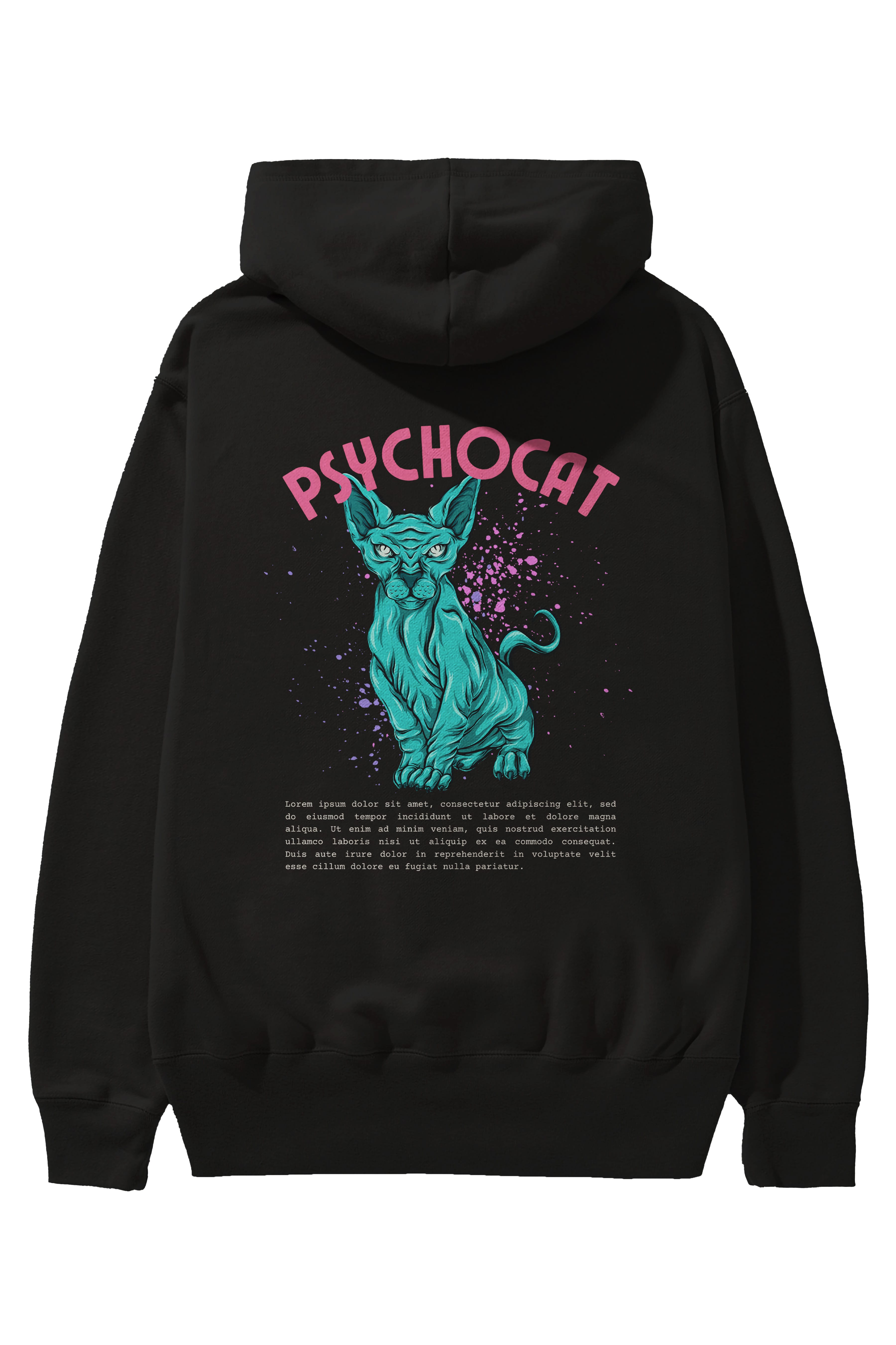Psychocat Arka Baskılı Oversize Hoodie Kapüşonlu Sweatshirt Erkek Kadın Unisex