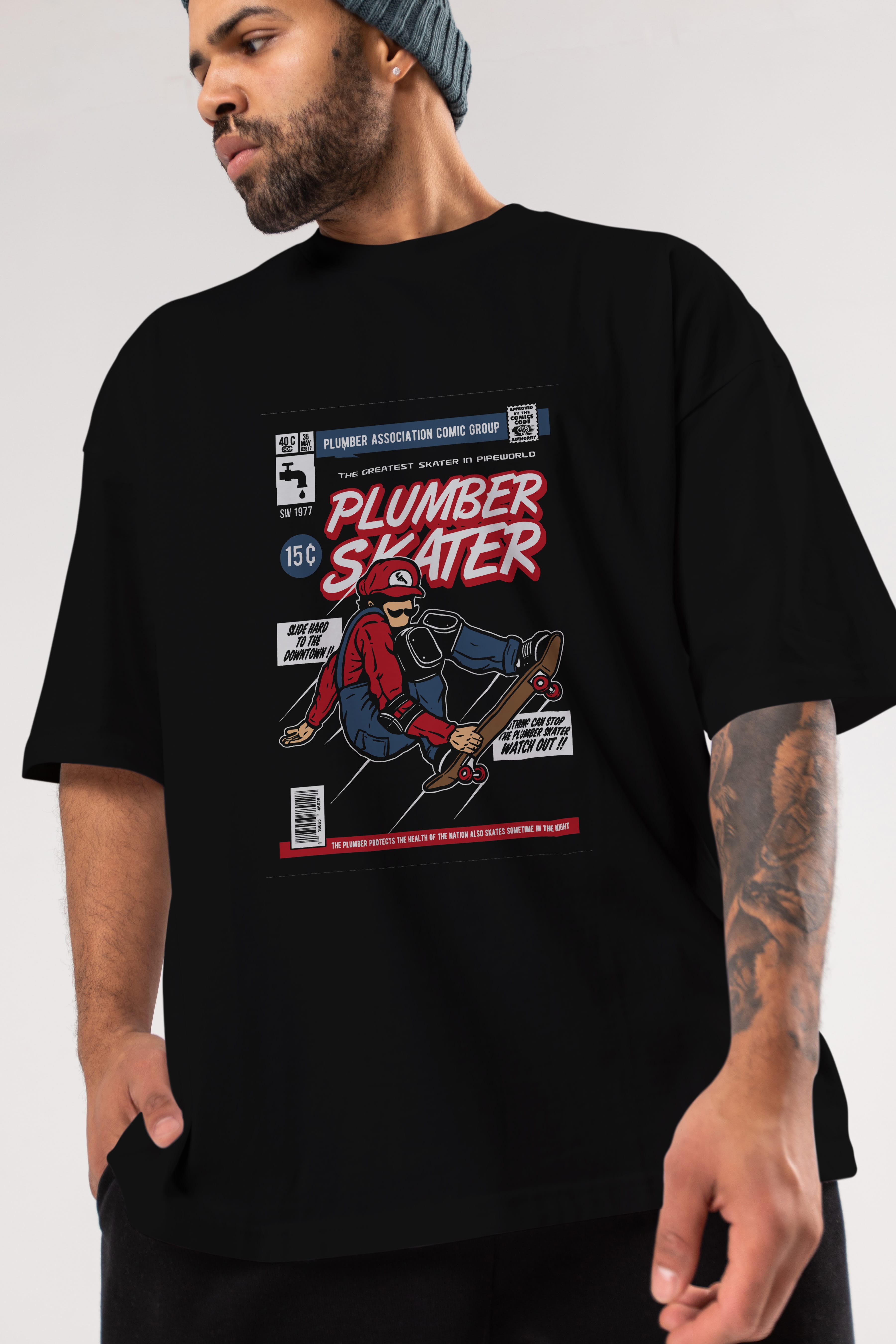 Plumber Skater Ön Baskılı Oversize t-shirt Erkek Kadın Unisex %100 Pamuk tişort
