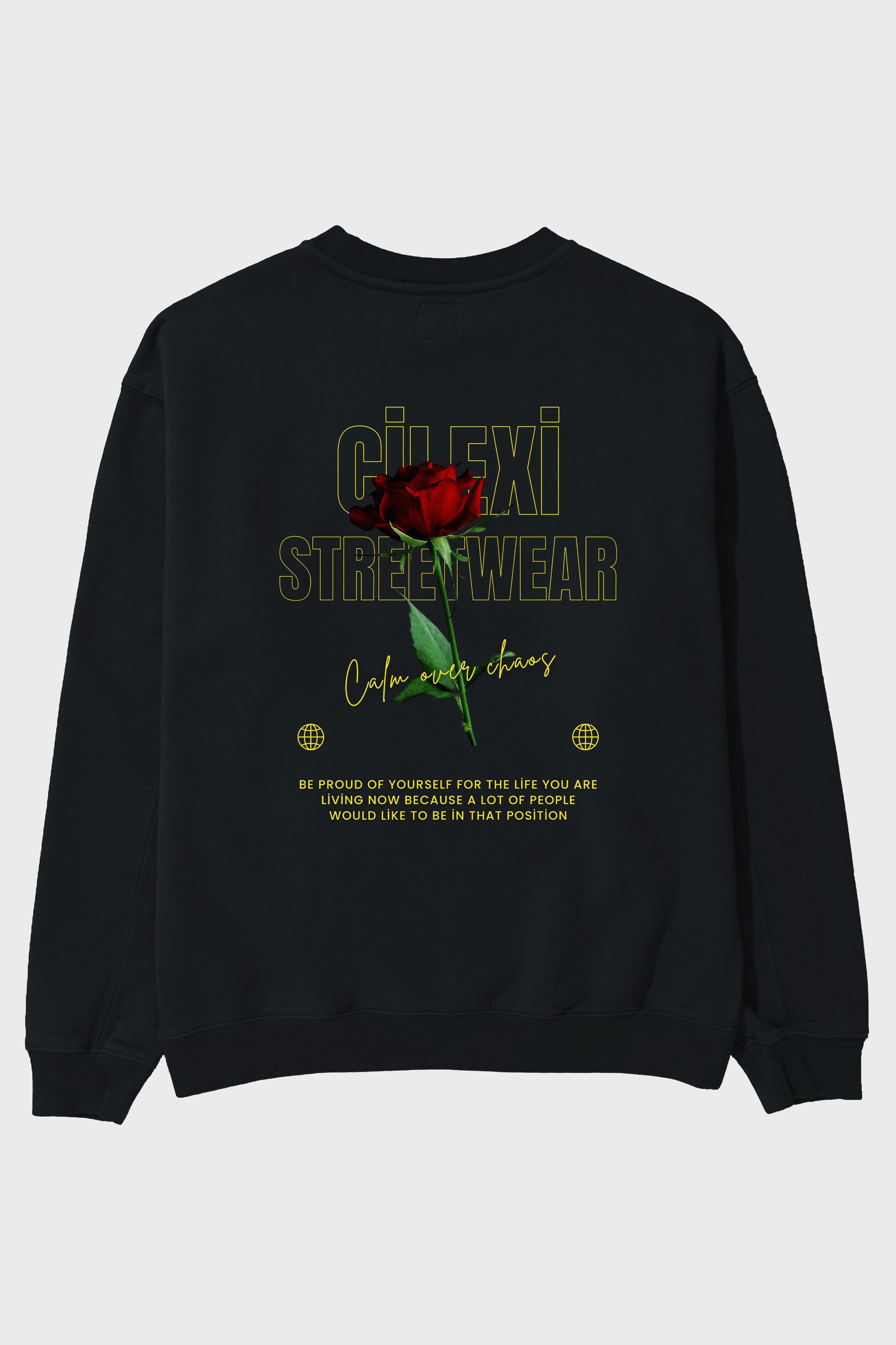 Rose Cilexi Streetwear Arka Baskılı Oversize Sweatshirt Erkek Kadın Unisex