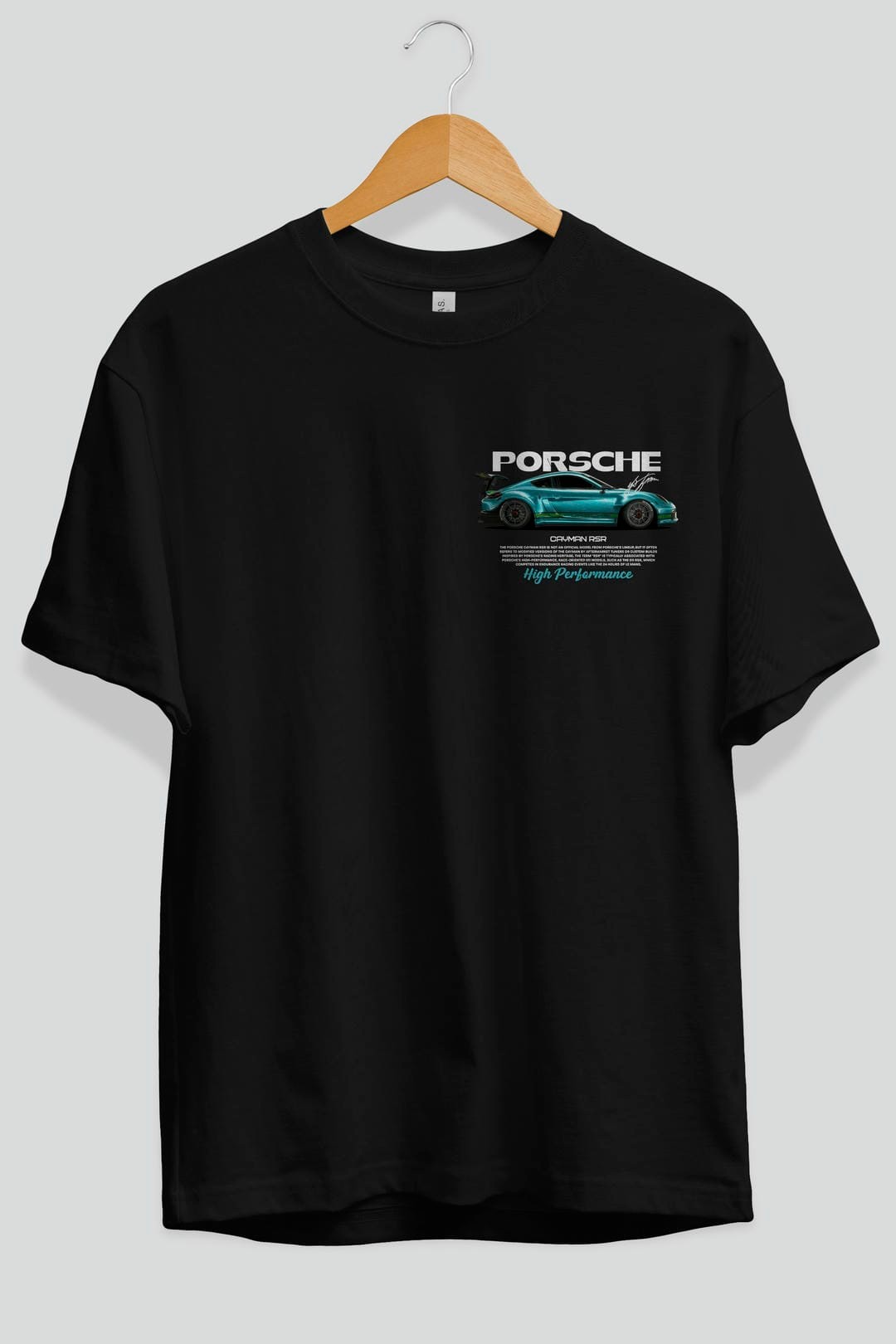 PORSCHE CAYMAN RSR Ön Sol Baskılı Oversize t-shirt Erkek Kadın Unisex %100 Pamuk Bisiklet Yaka tişort
