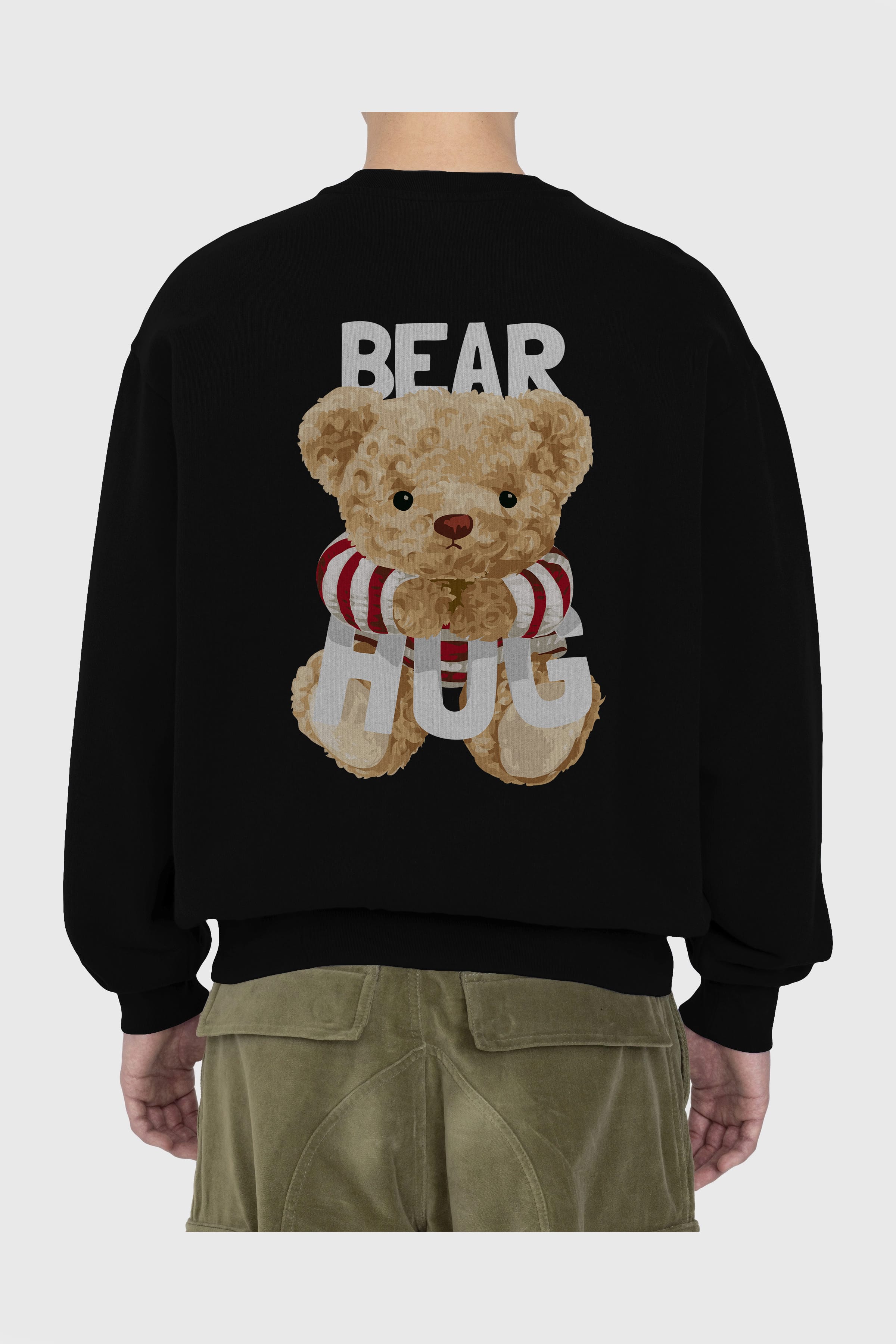 Teddy Bear Hug Arka Baskılı Oversize Sweatshirt Erkek Kadın Unisex