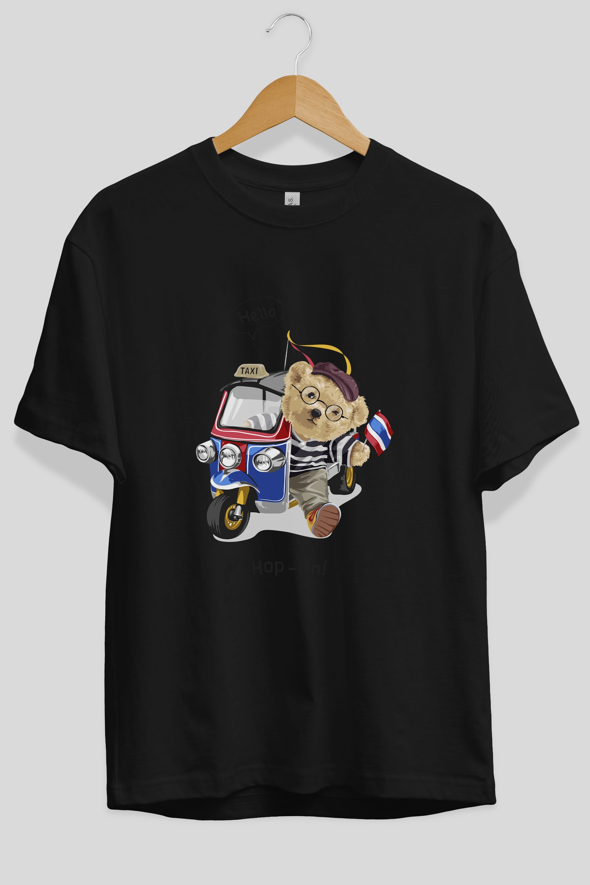 Teddy Bear Hop-On Ön Baskılı Oversize t-shirt Erkek Kadın Unisex %100 Pamuk