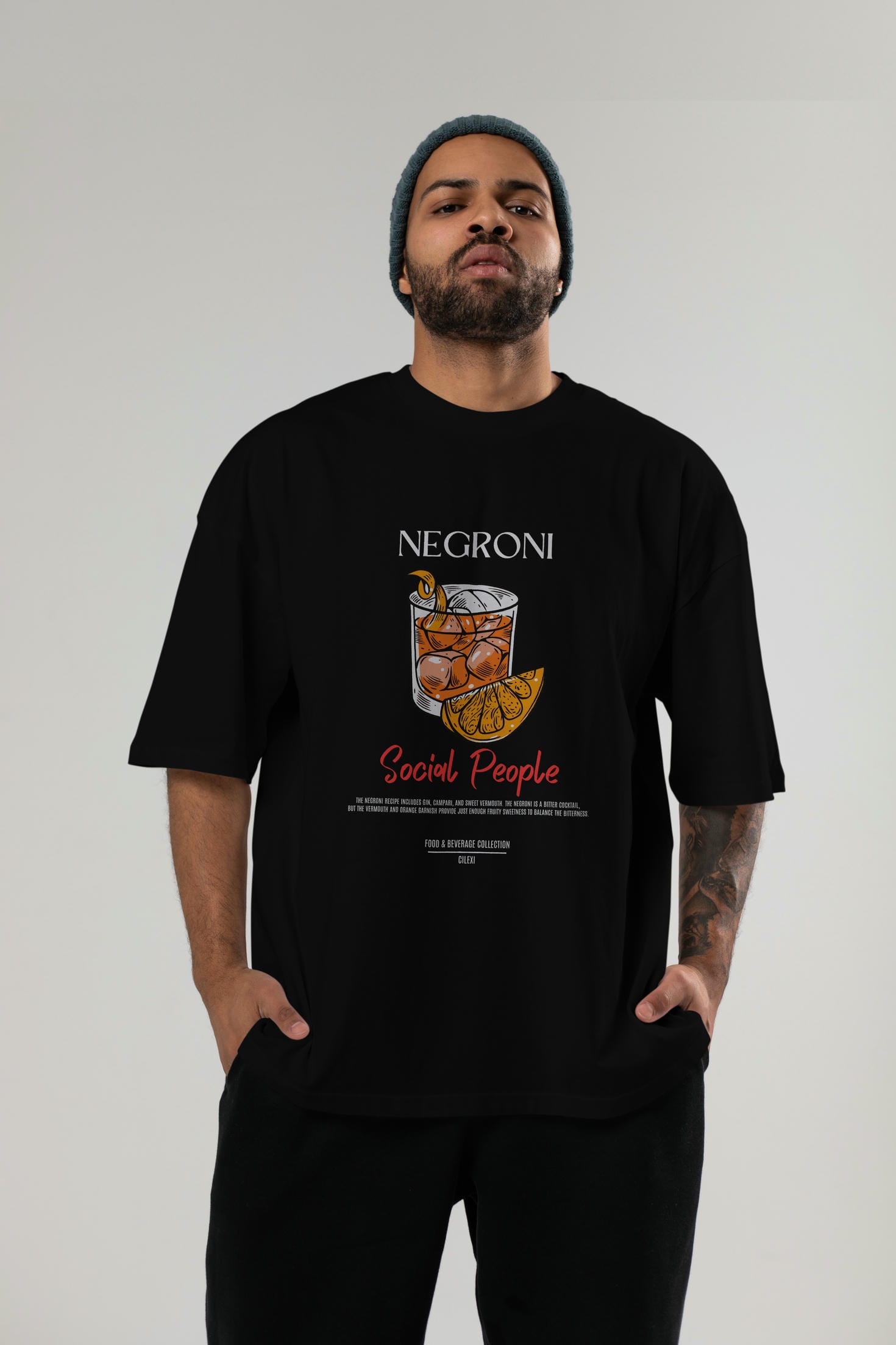 Negroni Kokteyl Serisi ön Baskılı Oversize t-shirt Erkek Kadın %100 Pamuk Bisiklet Yaka tişort