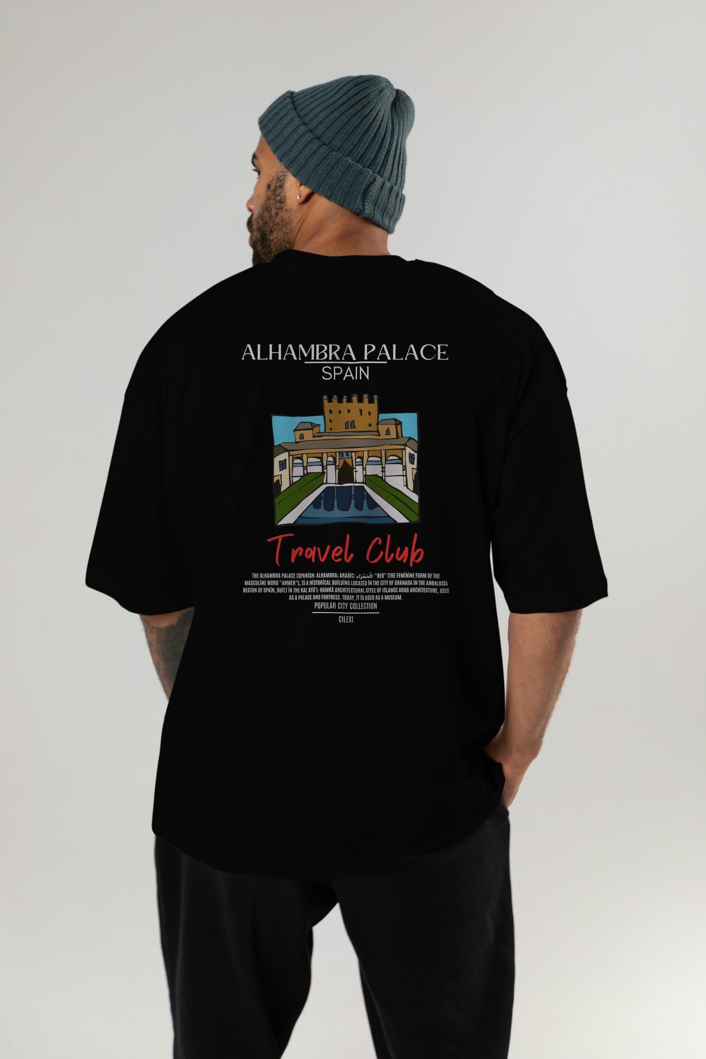 Alhambra Palace Spain Arka Baskılı Oversize t-shirt Erkek Kadın Pamuk Bisiklet Yaka tişort