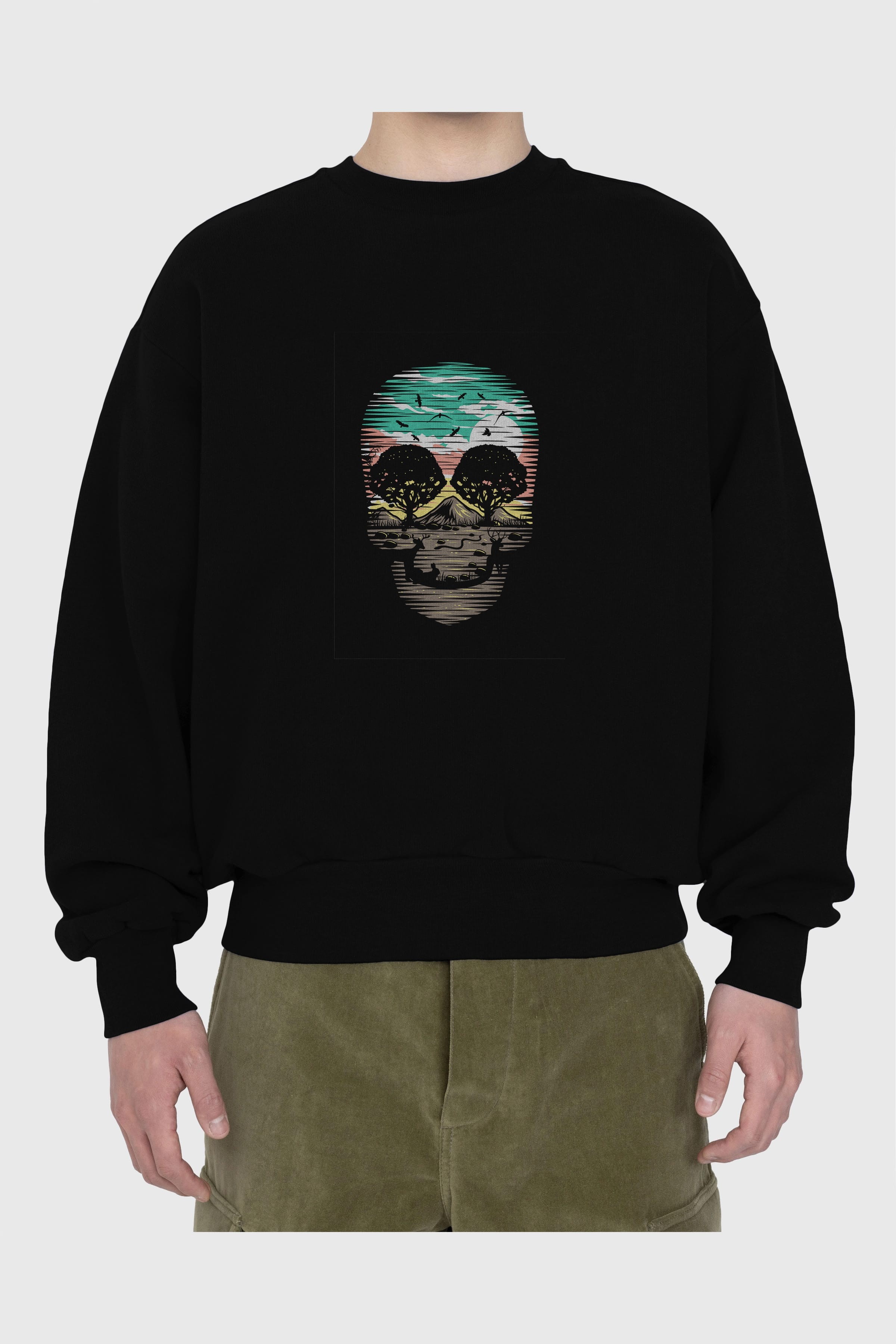 Skull Nature Ön Baskılı Oversize Sweatshirt Erkek Kadın Unisex