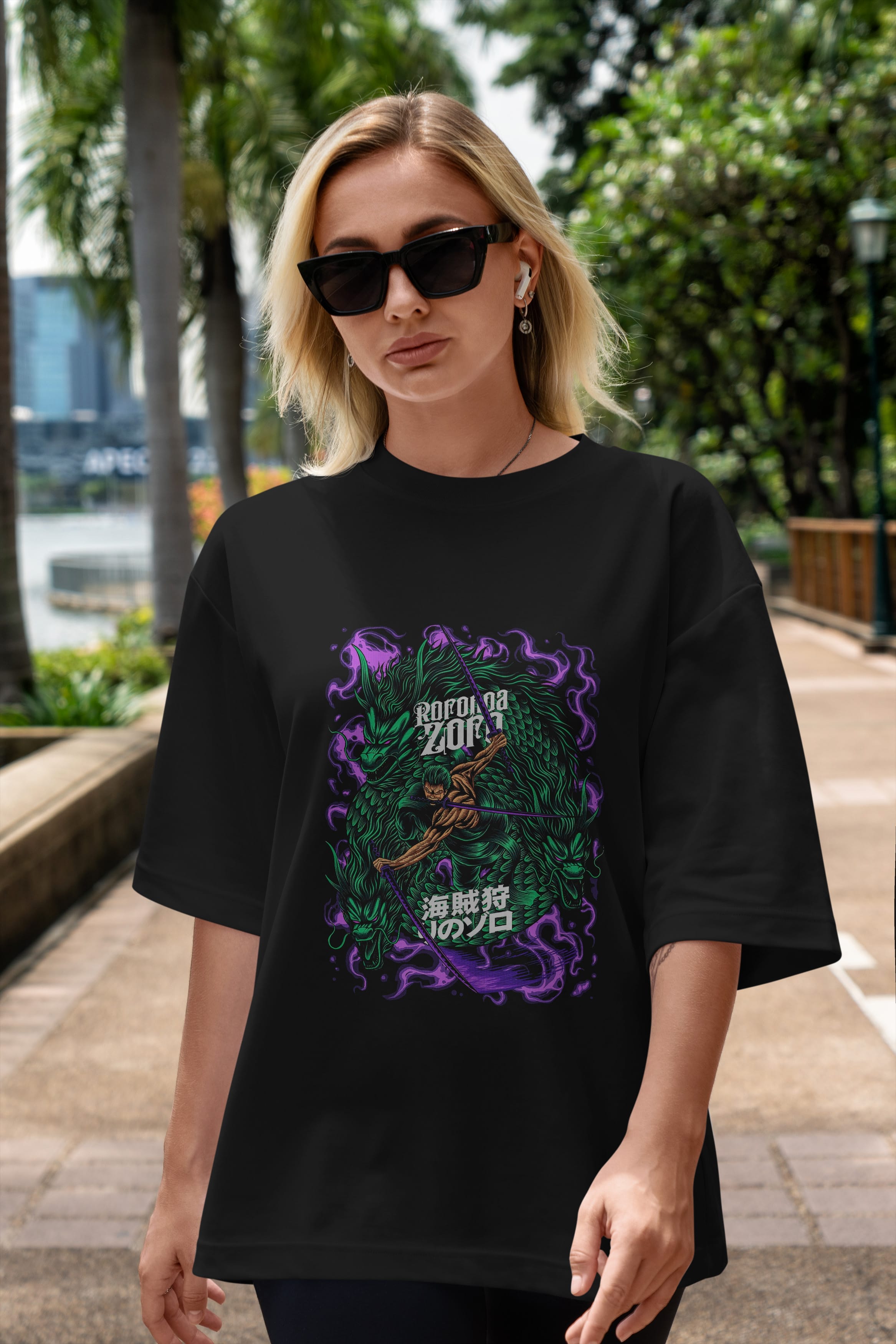 RORONOA ZORO 5 Anime Ön Baskılı Oversize t-shirt %100 pamuk Erkek Kadın Unisex