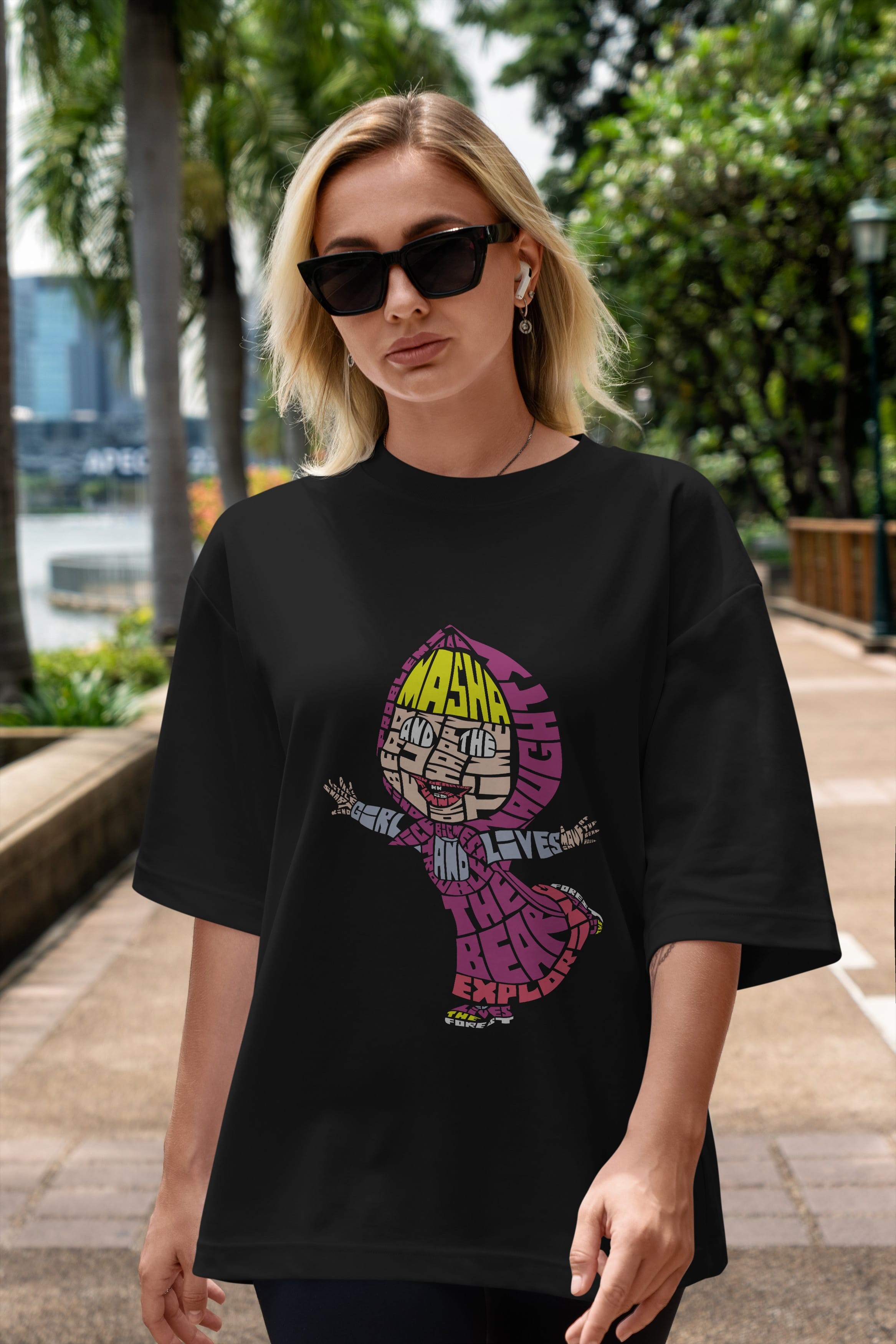 Masha And The Bear Ön Baskılı Oversize t-shirt %100 pamuk Erkek Kadın Unisex