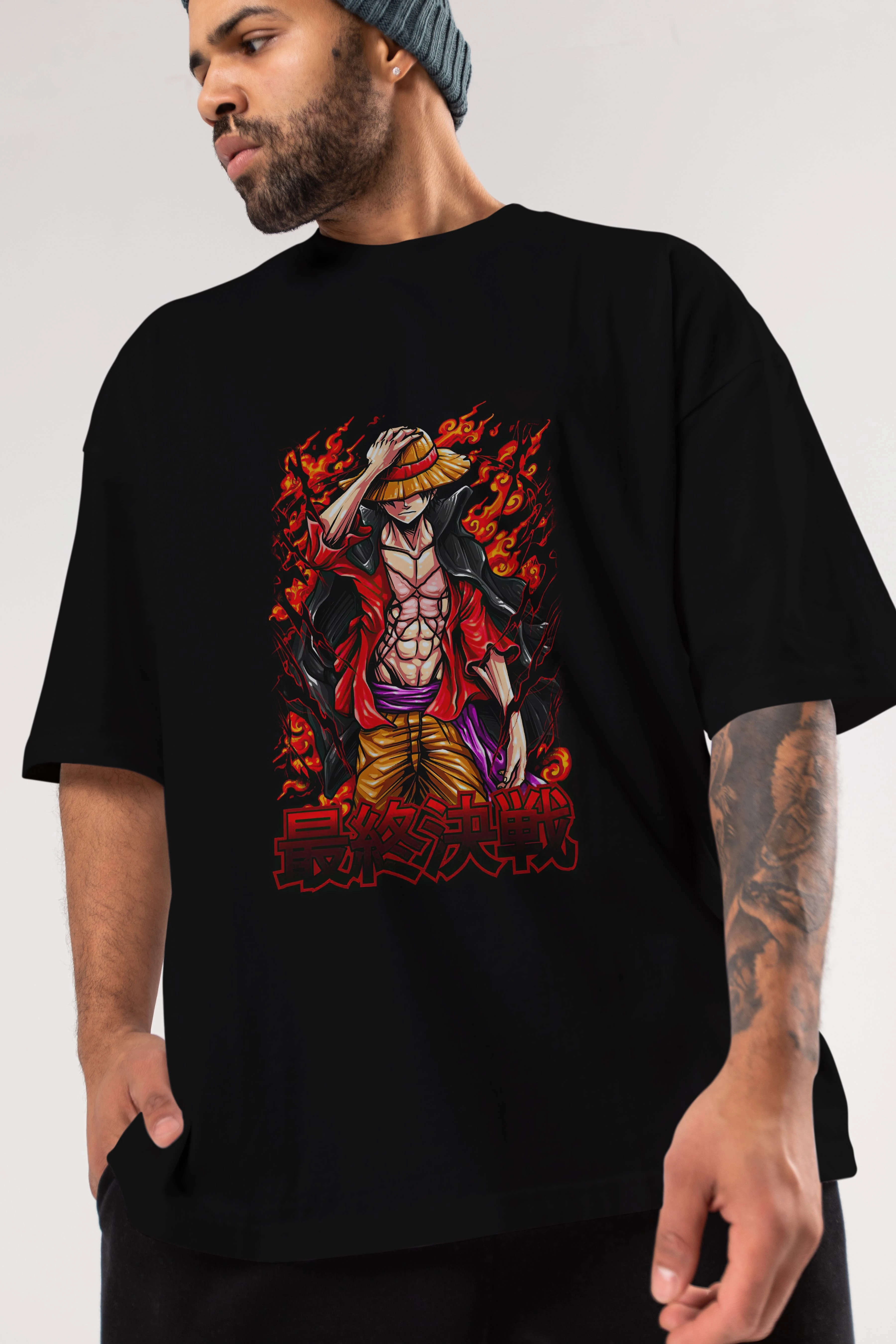 MONKEY D. LUFFY (3) Anime Ön Baskılı Oversize t-shirt %100 pamuk Erkek Kadın Unisex