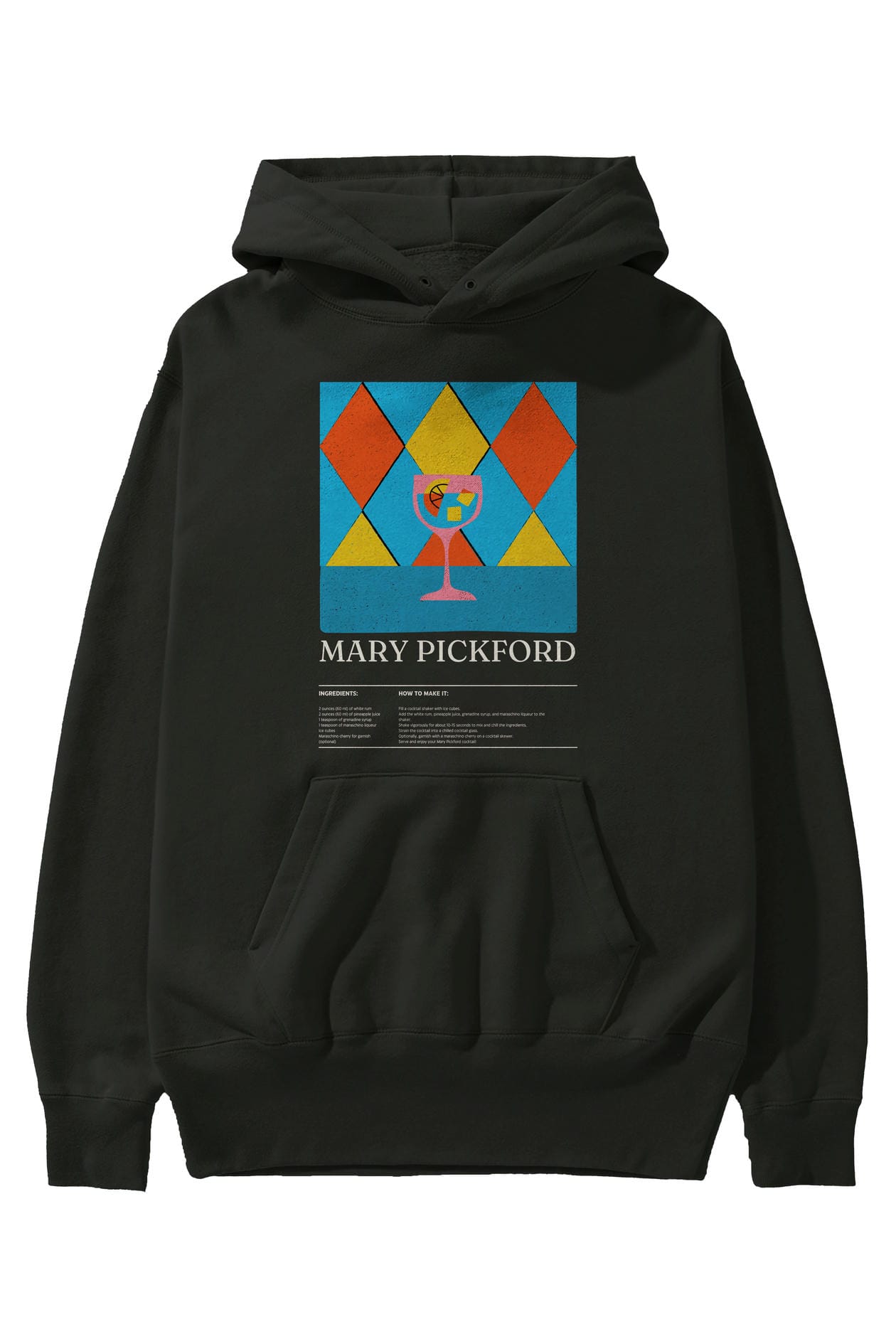Mary Pickford Kokteyl ön Baskılı Hoodie Oversize Kapüşonlu Sweatshirt Erkek Kadın