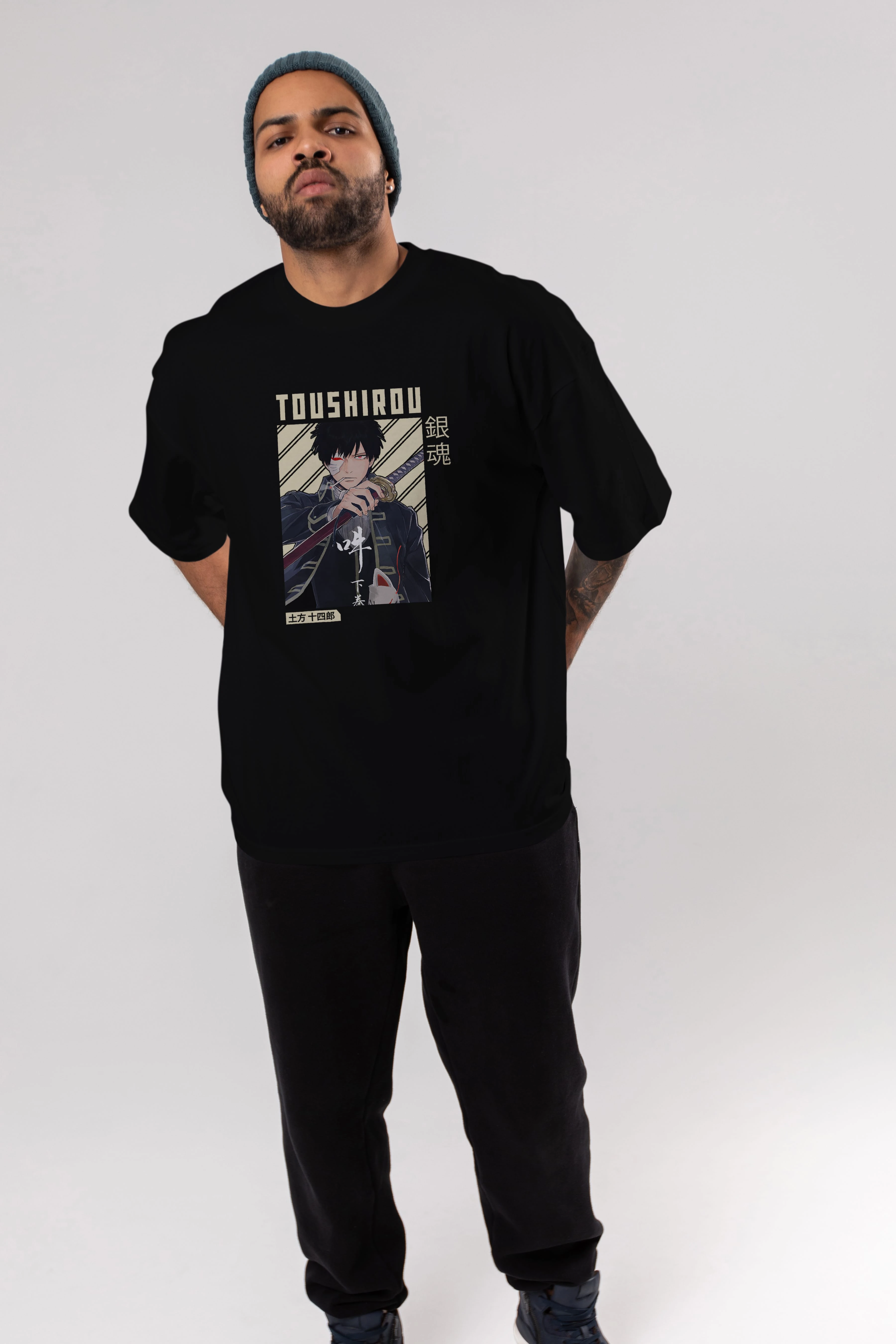 Toushirou Hijikata Anime Ön Baskılı Oversize t-shirt %100 pamuk Erkek Kadın Unisex