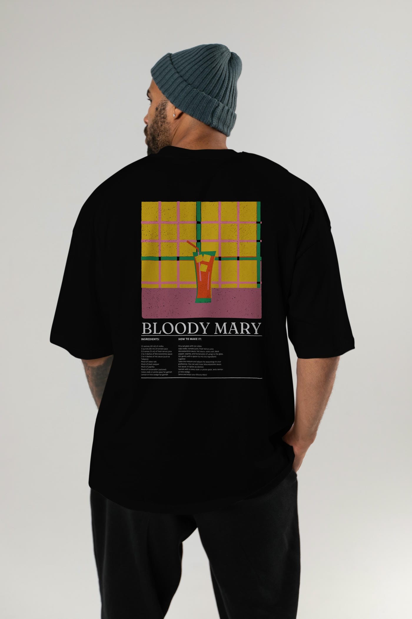 Bloody Mary Kokteyl Serisi Arka Baskılı Oversize t-shirt Erkek Kadın %100 Pamuk Bisiklet Yaka tişort