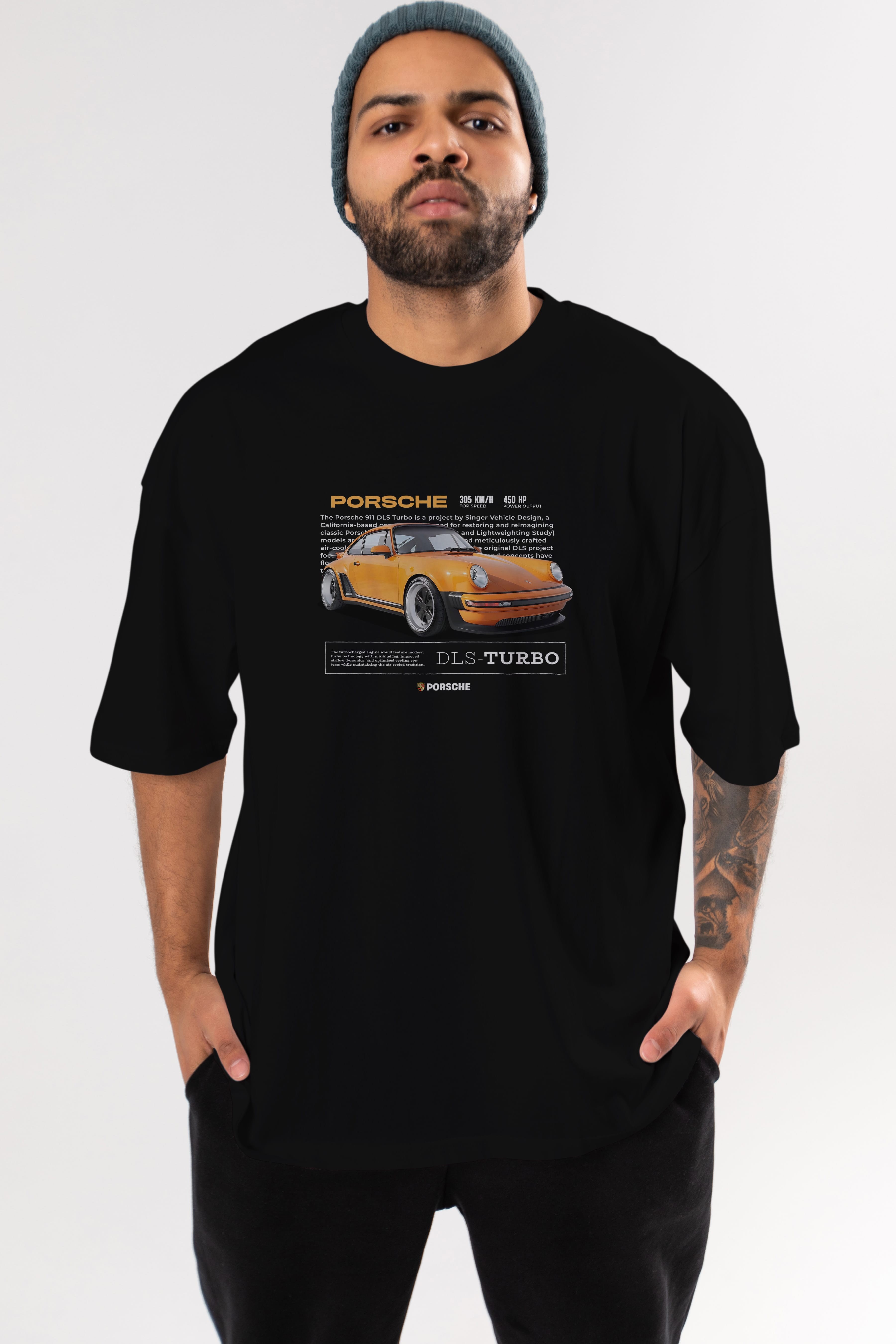 PORSCHE DLS-TURBO Ön Baskılı Oversize t-shirt Erkek Kadın Unisex %100 Pamuk Bisiklet Yaka tişort