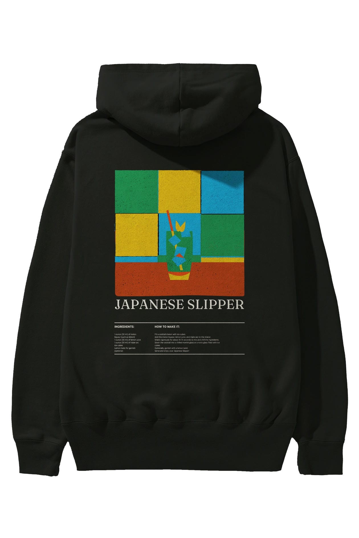 Japanese Slipper Kokteyl Arka Baskılı Hoodie Oversize Kapüşonlu Sweatshirt Erkek Kadın