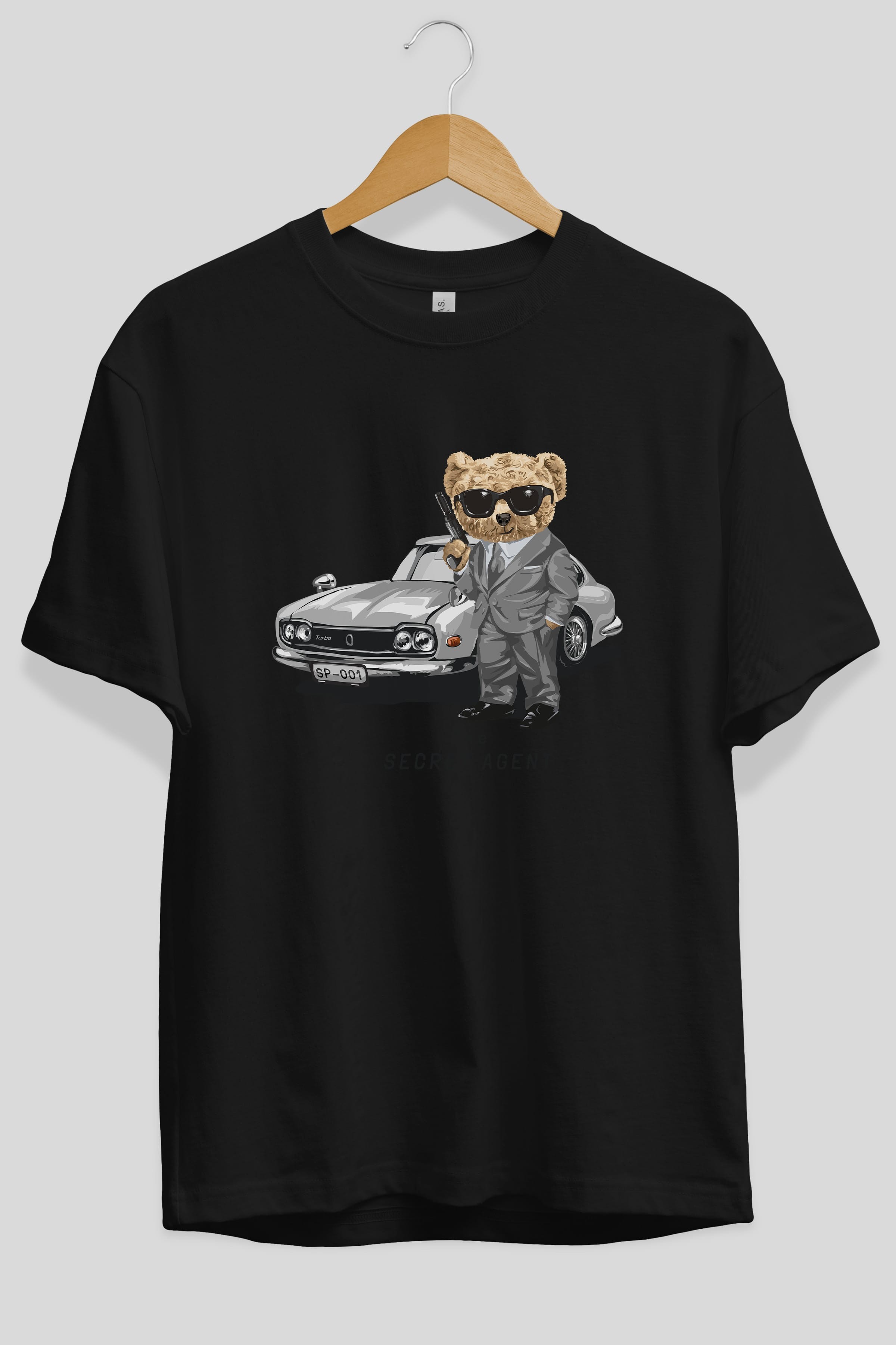 Teddy Bear The Secret Agent Ön Baskılı Oversize t-shirt Erkek Kadın Unisex %100 Pamuk