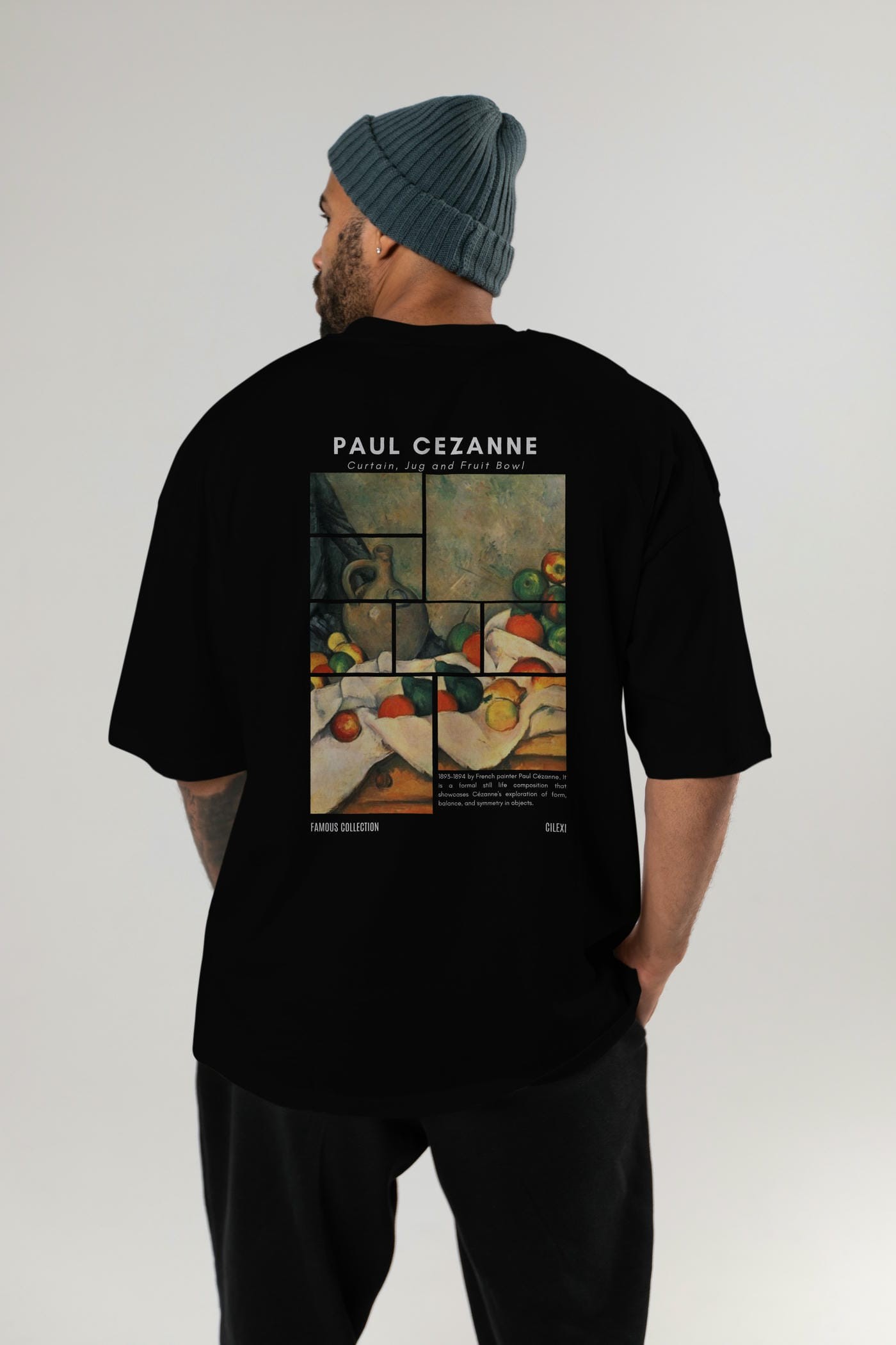 Paul Cezanne Curtain Arka Baskılı Oversize t-shirt Erkek Kadın Bisiklet Yaka Pamuk tişort