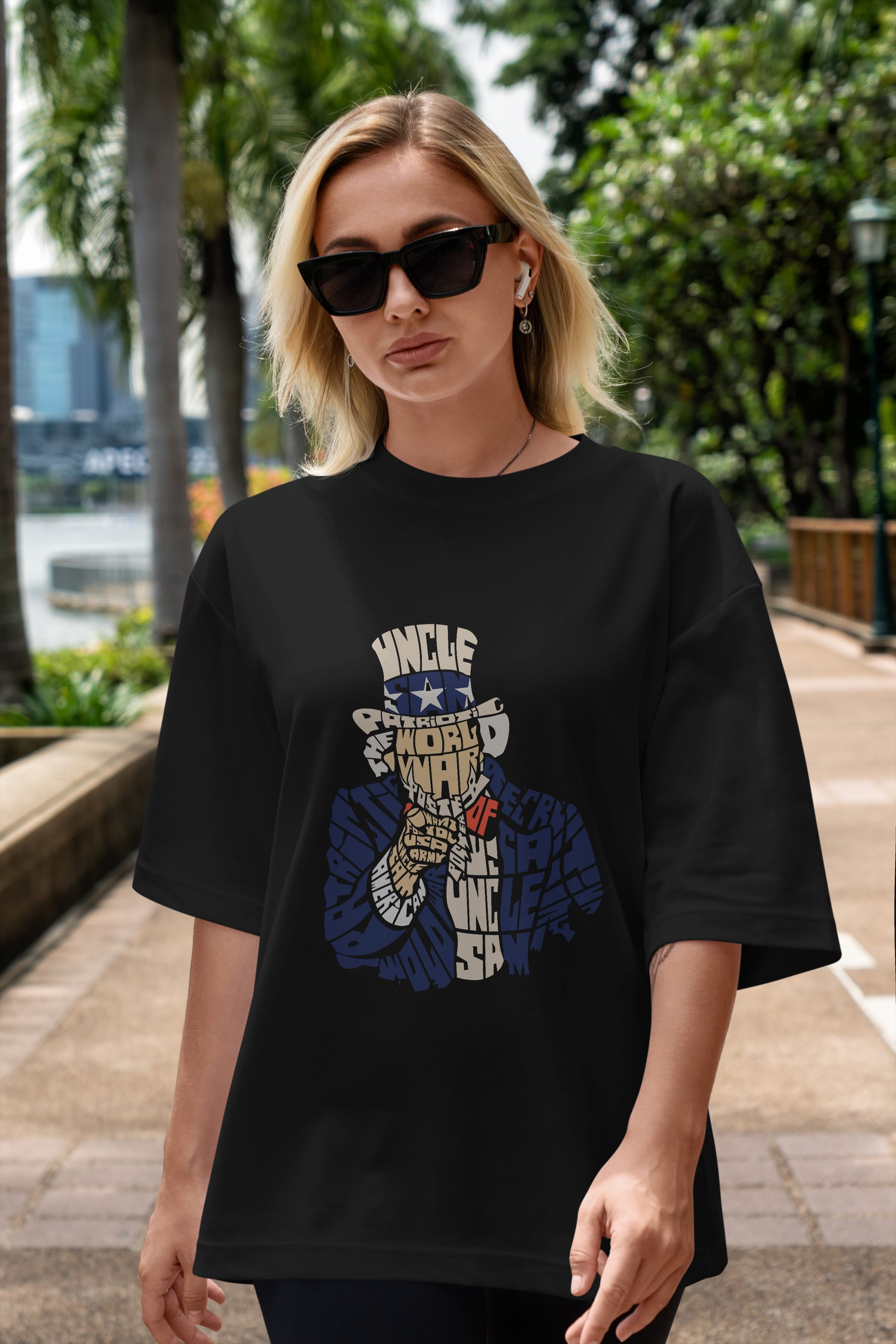 Uncle Sam Ön Baskılı Oversize t-shirt %100 pamuk Erkek Kadın Unisex