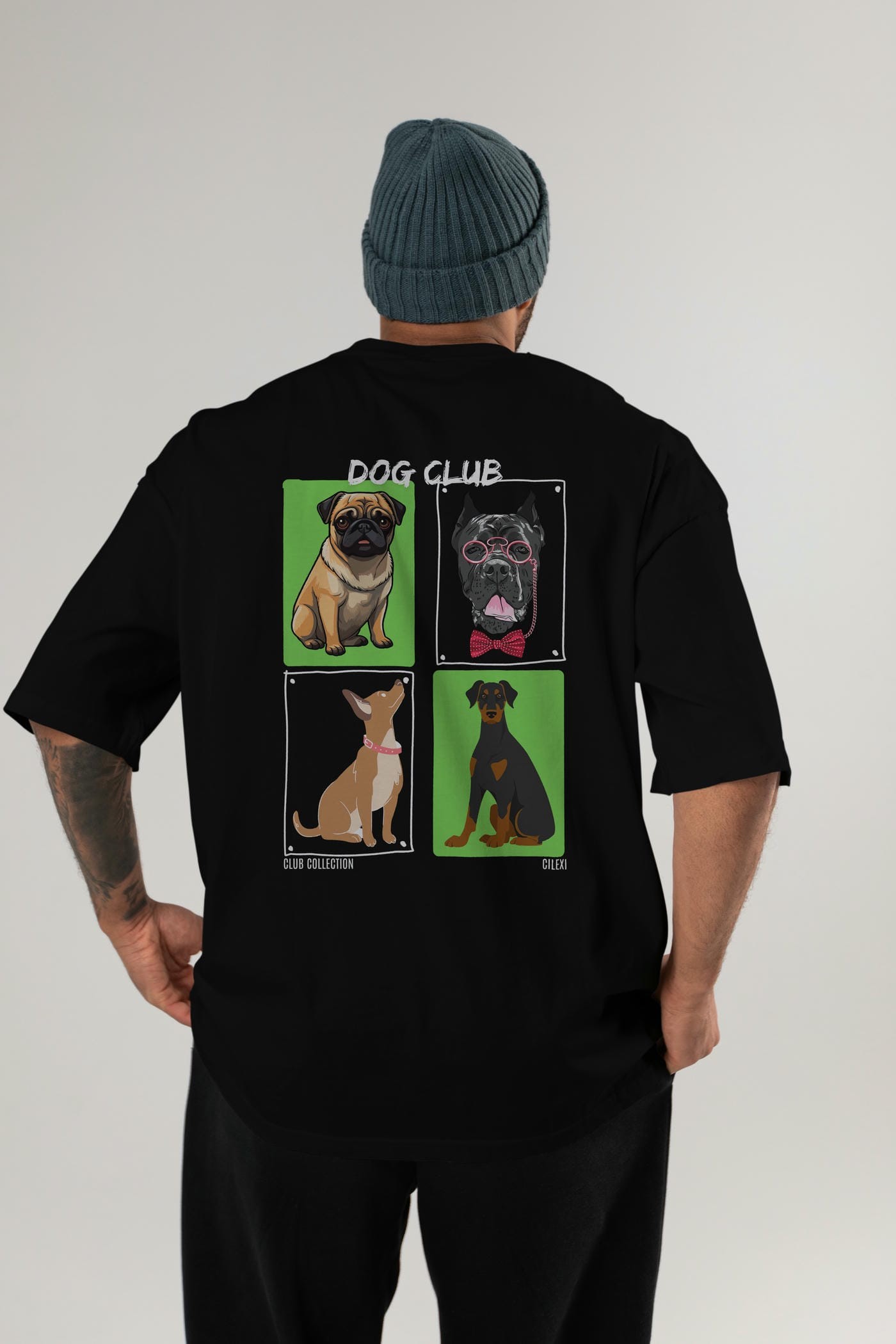 Dog Club Arka Baskılı Oversize t-shirt Erkek Kadın %100 Pamuk Bisiklet Yaka tişort