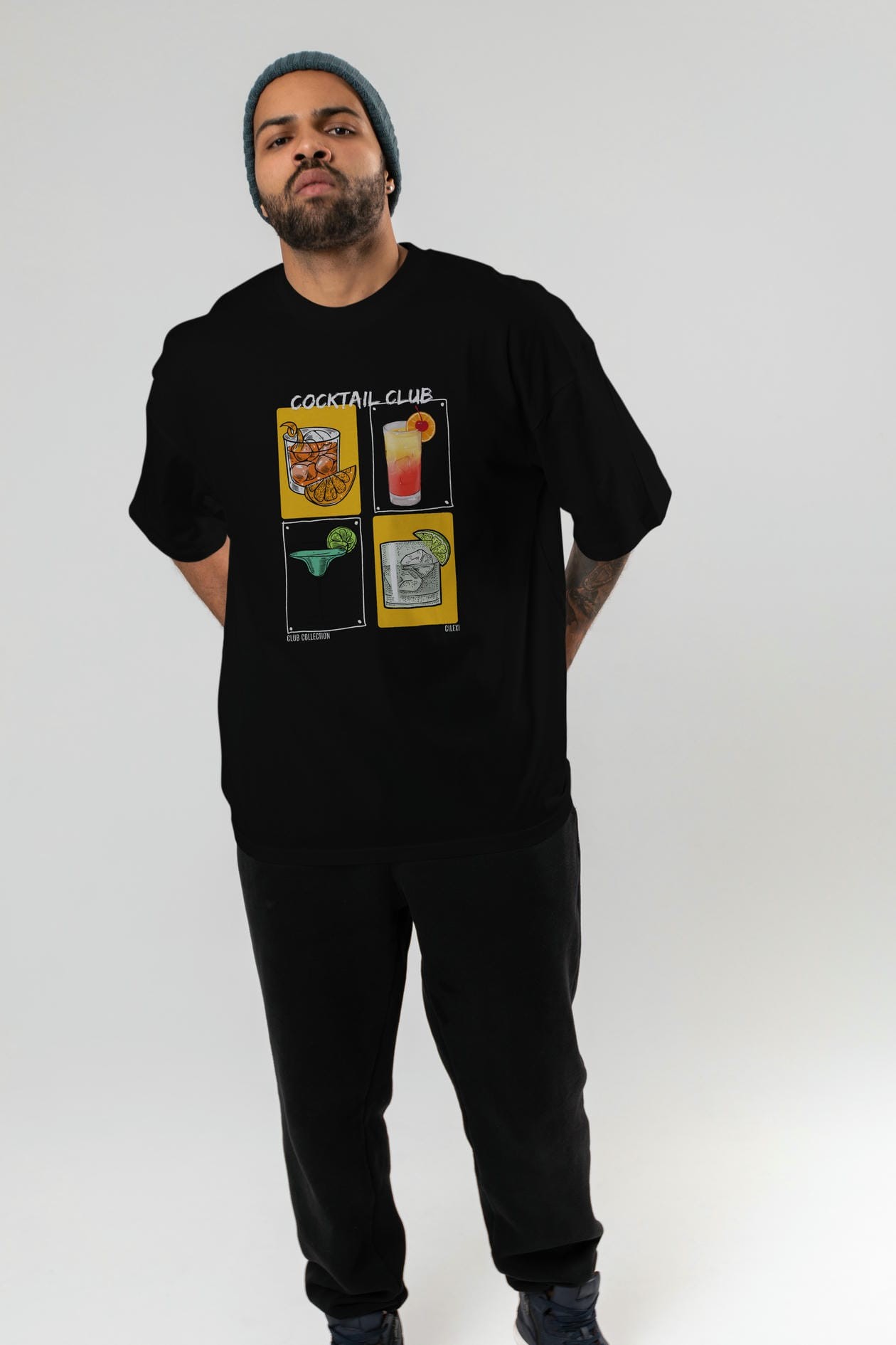 Cocktail Club ön Baskılı Oversize t-shirt Erkek Kadın %100 Pamuk Bisiklet Yaka tişort