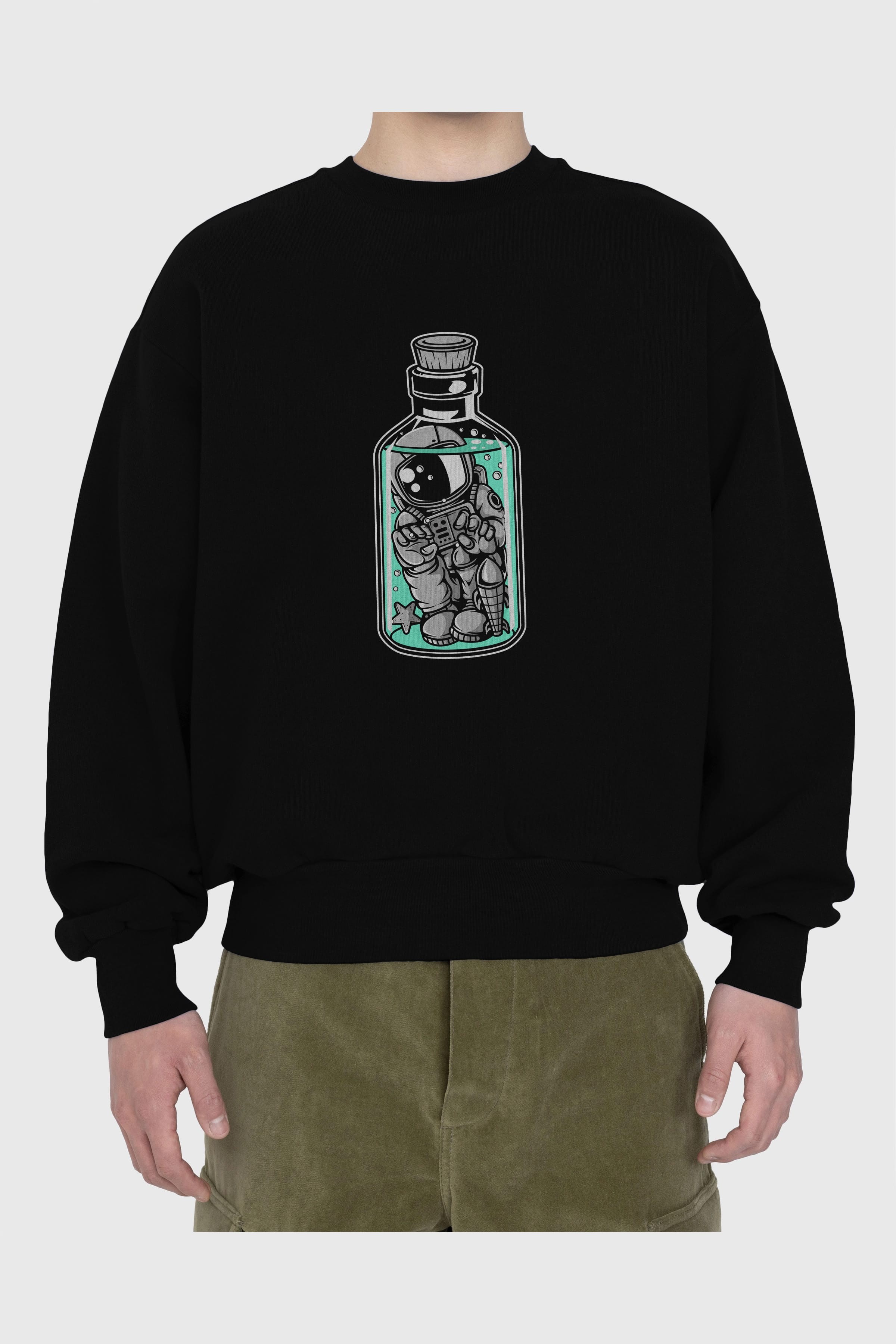 Astronaut in The Bottle Ön Baskılı Oversize Sweatshirt Erkek Kadın Unisex