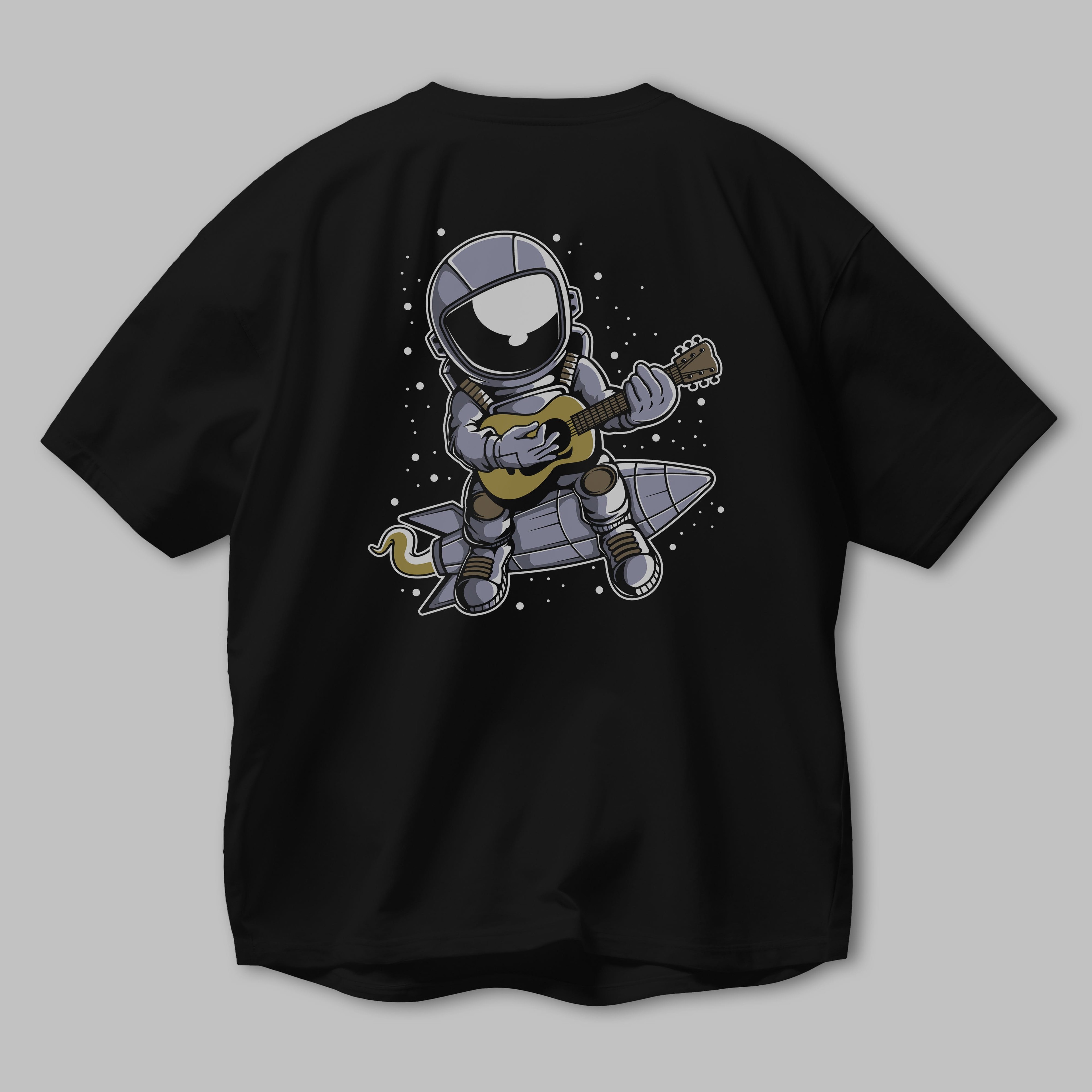 Astronaut Guitar (2) Arka Baskılı Oversize t-shirt Erkek Kadın Unisex