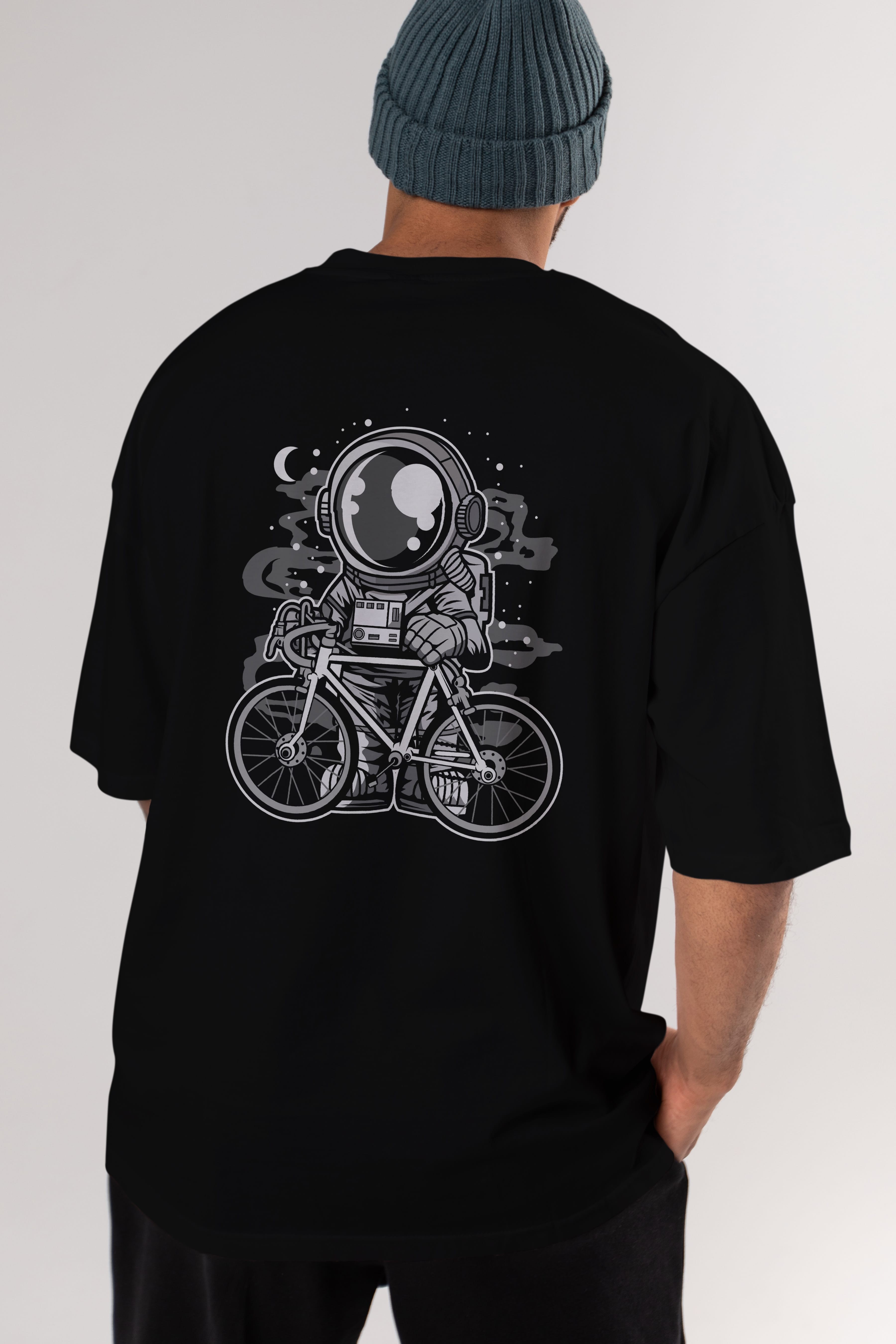 Bicycle Astronaut Arka Baskılı Oversize t-shirt Erkek Kadın Unisex