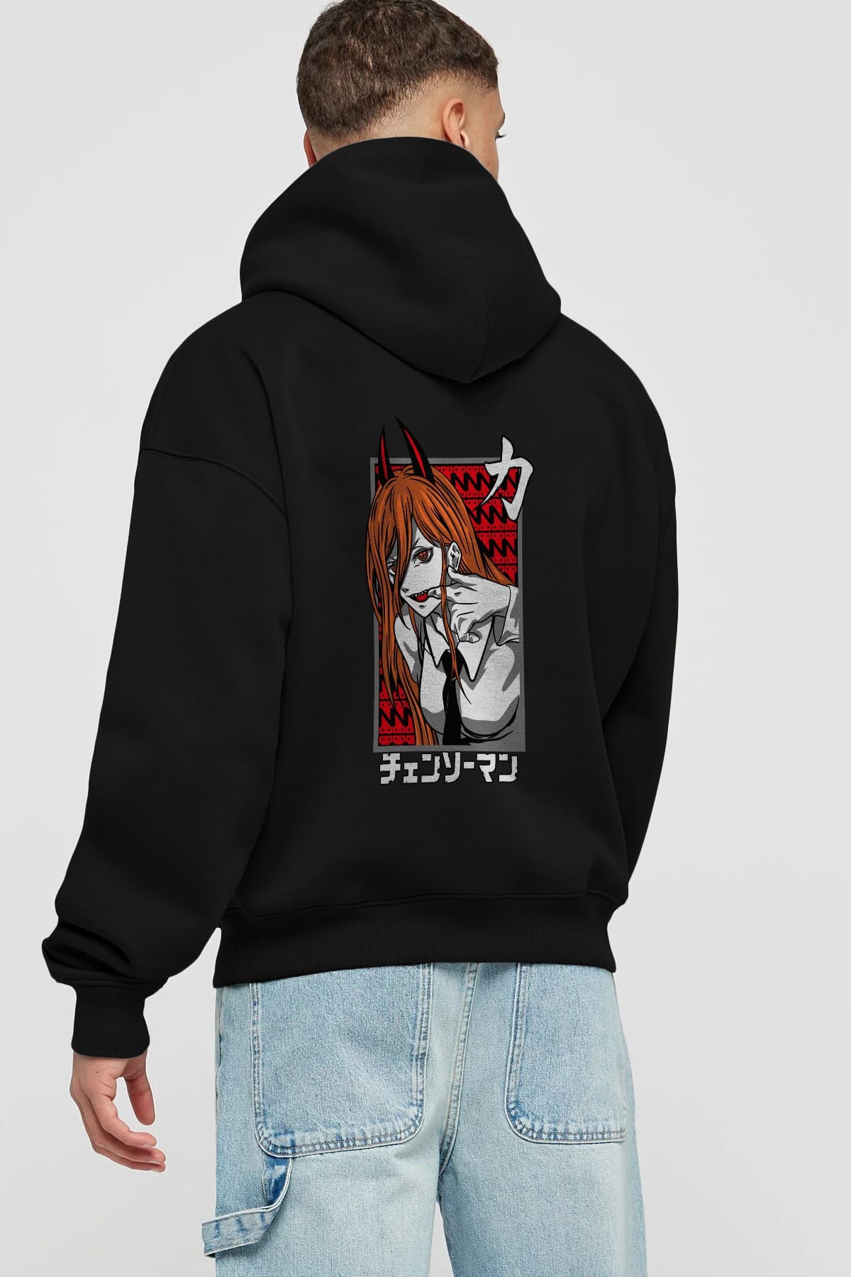 CHAINSAWMAN POWER Anime Arka Baskılı Hoodie Oversize Kapüşonlu Sweatshirt Erkek Kadın Unisex