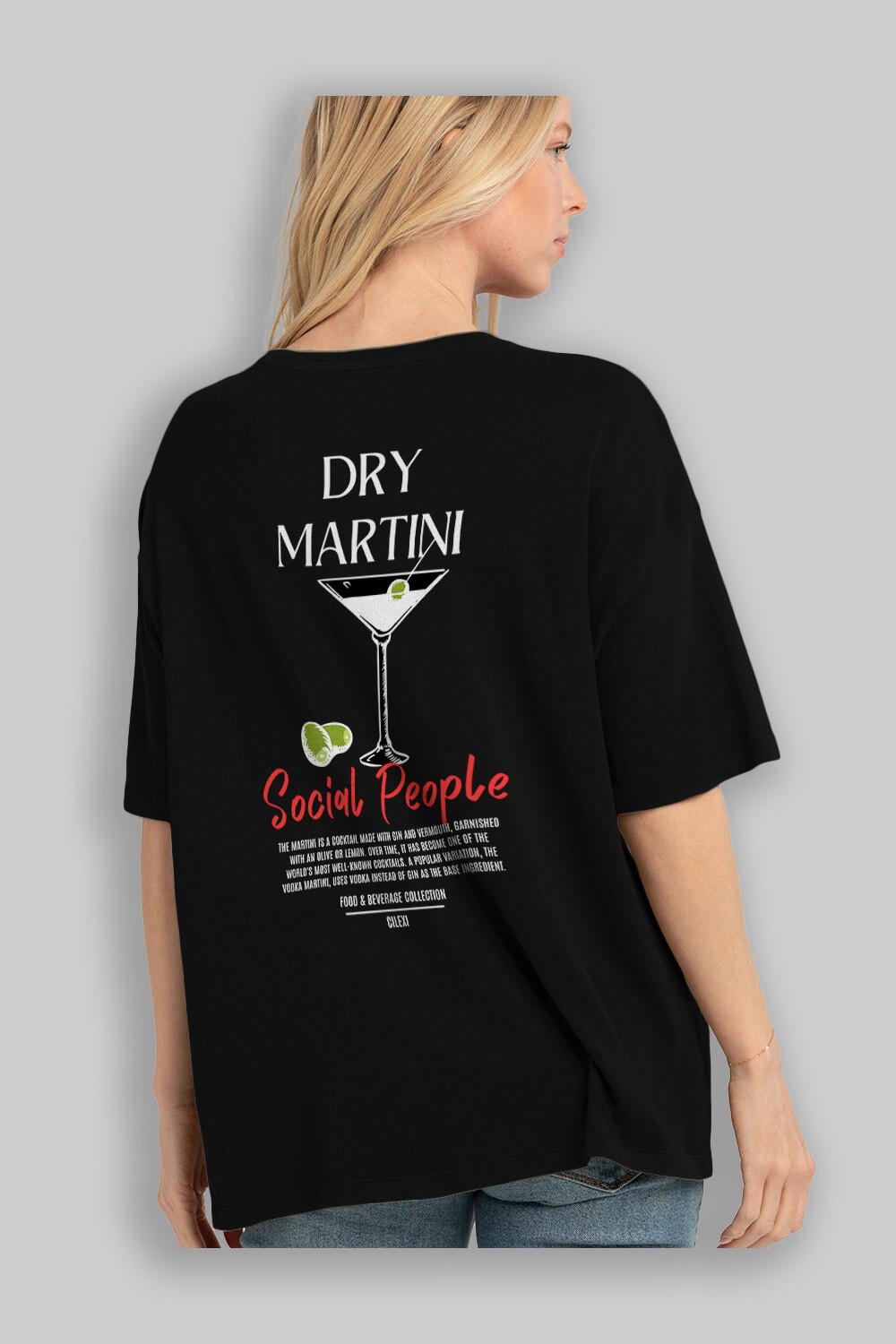 Dry Martını Kokteyl Serisi Baskılı Oversize t-shirt Erkek Kadın Unisex %100 Pamuk Bisiklet Yaka tişort