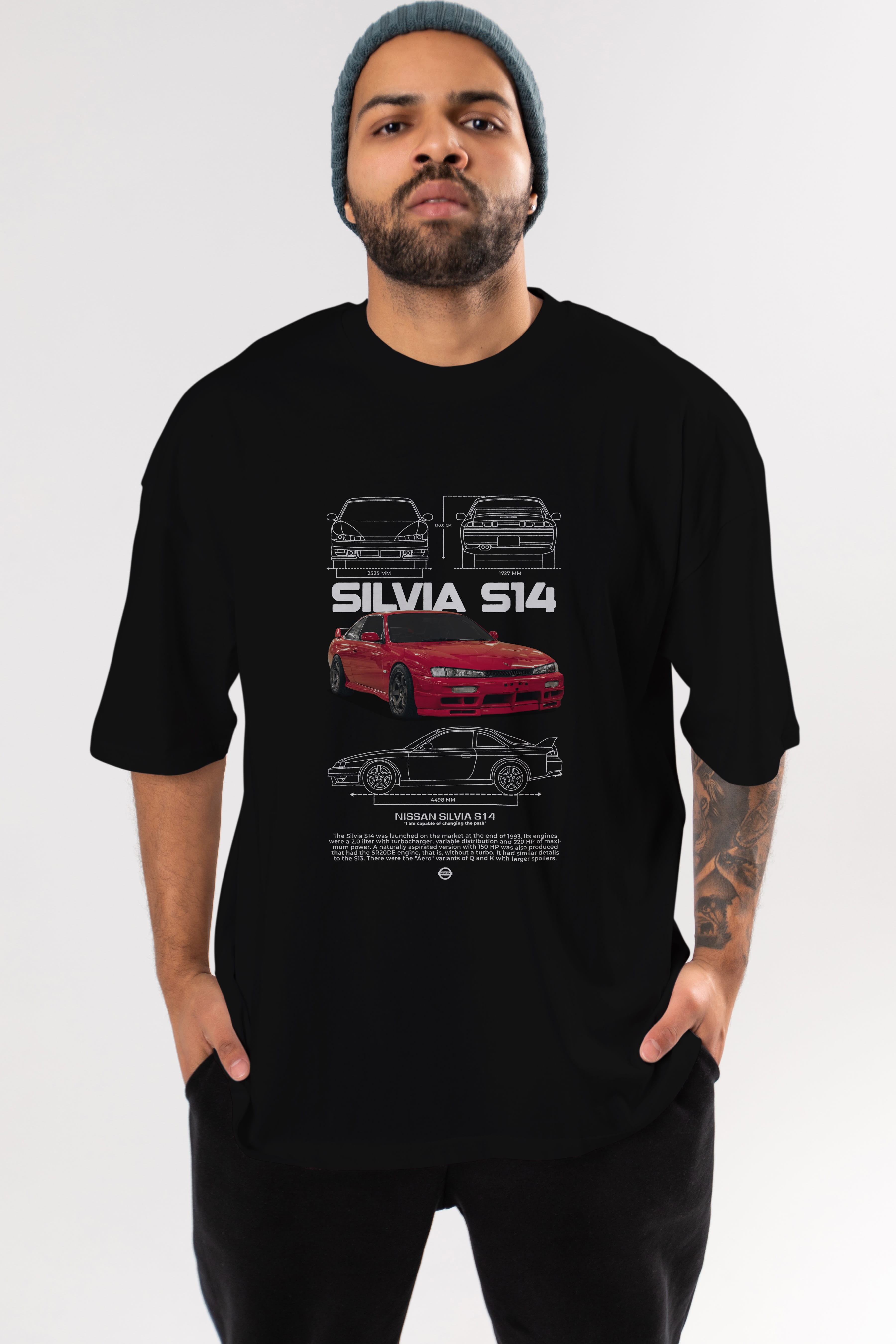 Nissan Silvia s14 Ön Baskılı Oversize t-shirt Erkek Kadın Unisex %100 Pamuk Bisiklet Yaka tişort