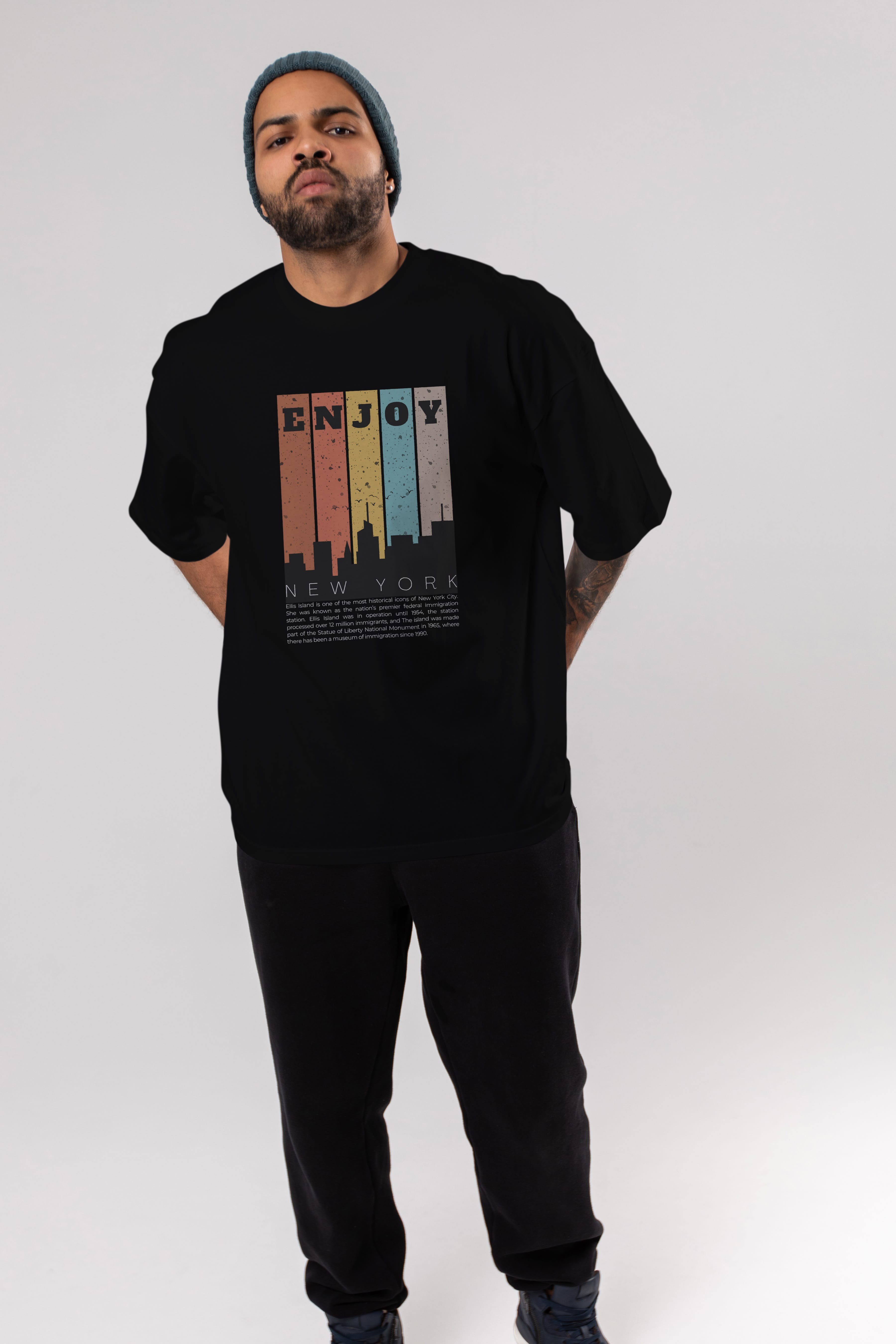 Enjoy New York Yazılı Ön Baskılı Oversize t-shirt Erkek Kadın Unisex