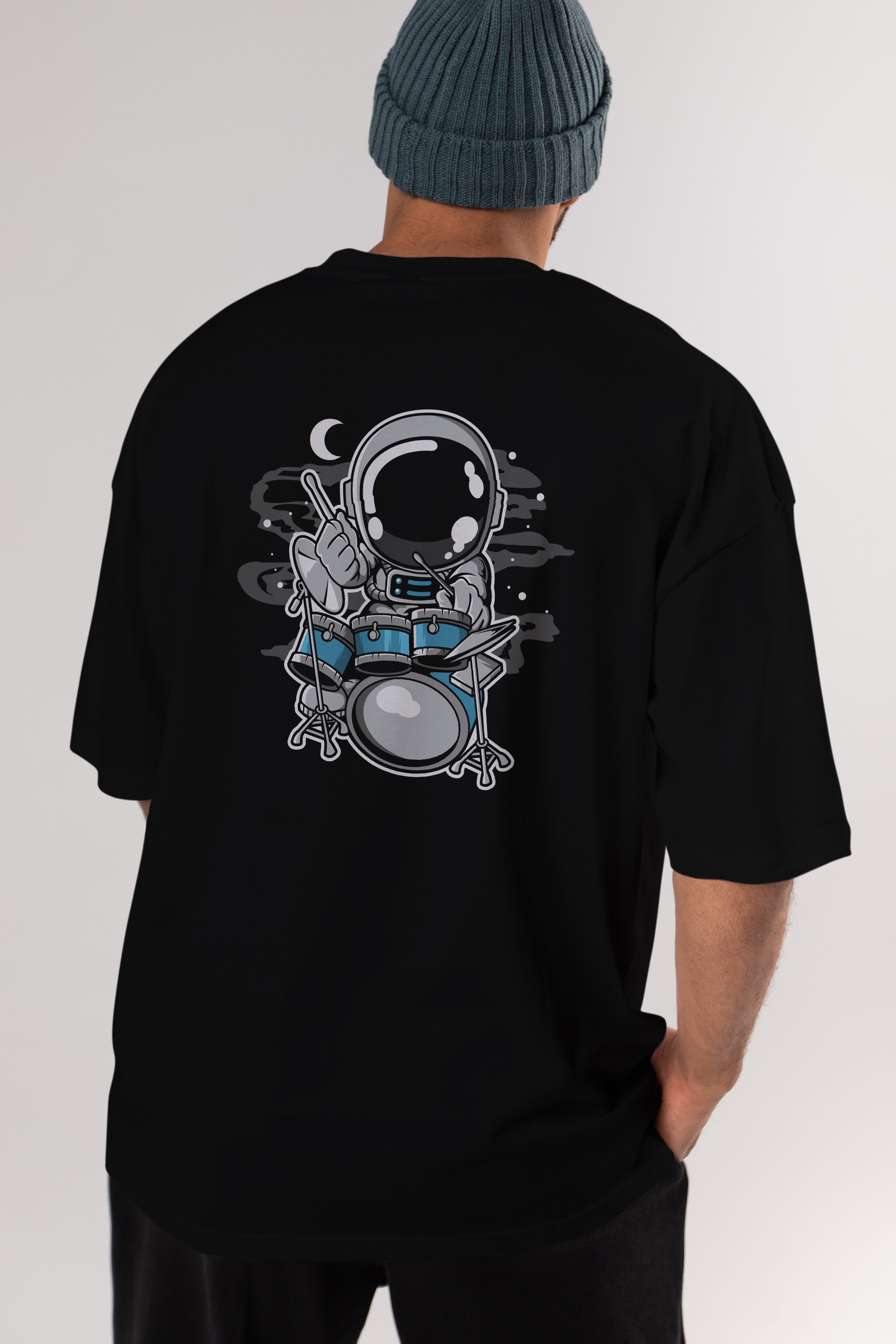 Astronaut Drummer Arka Baskılı Oversize t-shirt Erkek Kadın Unisex