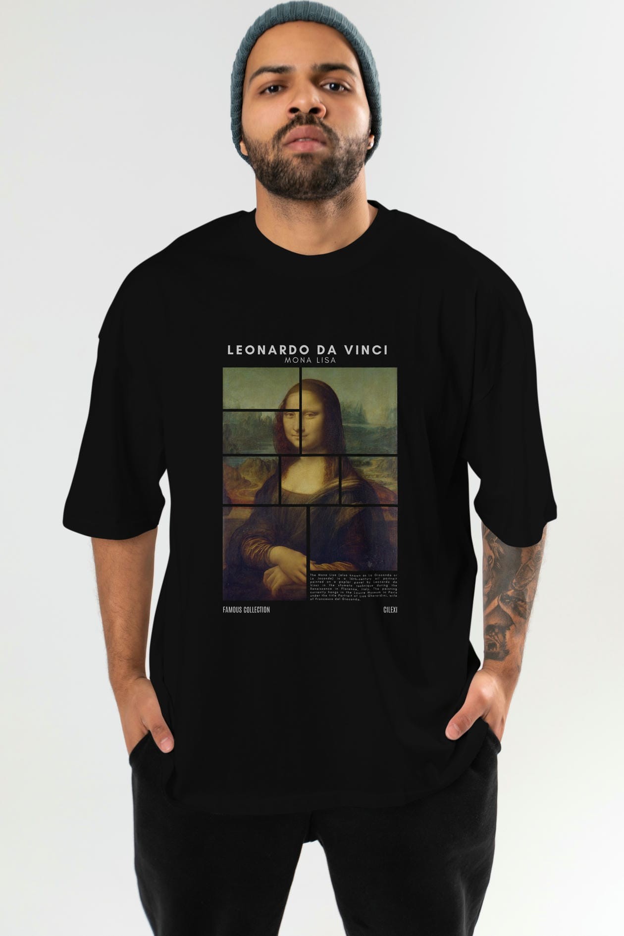 Leonardo Da Vinci Mona Lisa ön Baskılı Oversize t-shirt Erkek Kadın Bisiklet Yaka Pamuk tişort